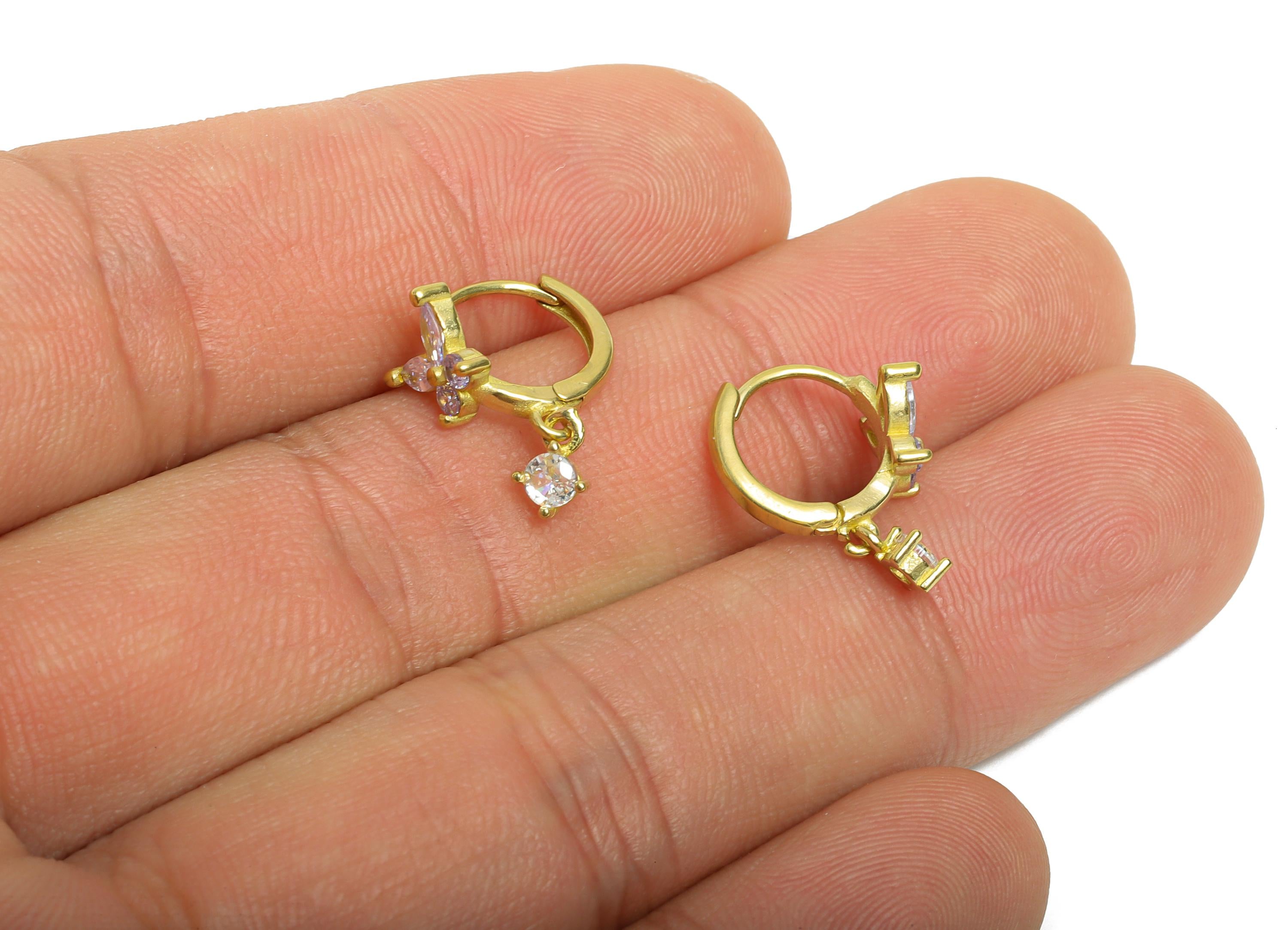 Brass Butterfly Huggie Hoop Earring - Raw Brass Dangle Marquise Purple Zircon Hoop Earring - Dainty Huggie Hoop - 15.83x12x7.53mm - PP11303 - DOMEDBAZAAR