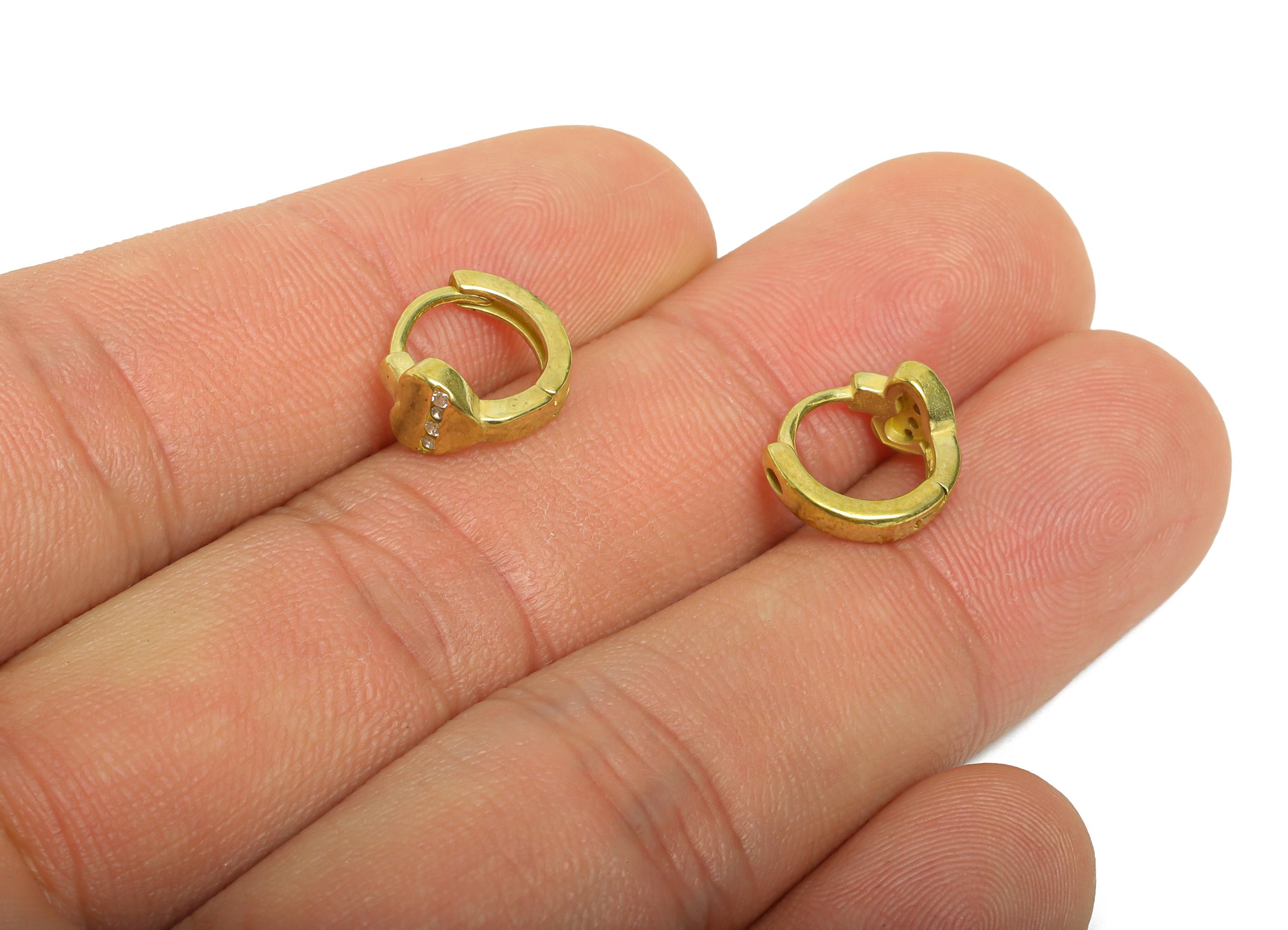 Brass CZ Huggie Hoop Earrings - Raw Brass Everyday Heart Zircon Earrings - Minimalist Brass Huggie Hoop Clasps - 12x10x5.88mm - PP11334 - DOMEDBAZAAR