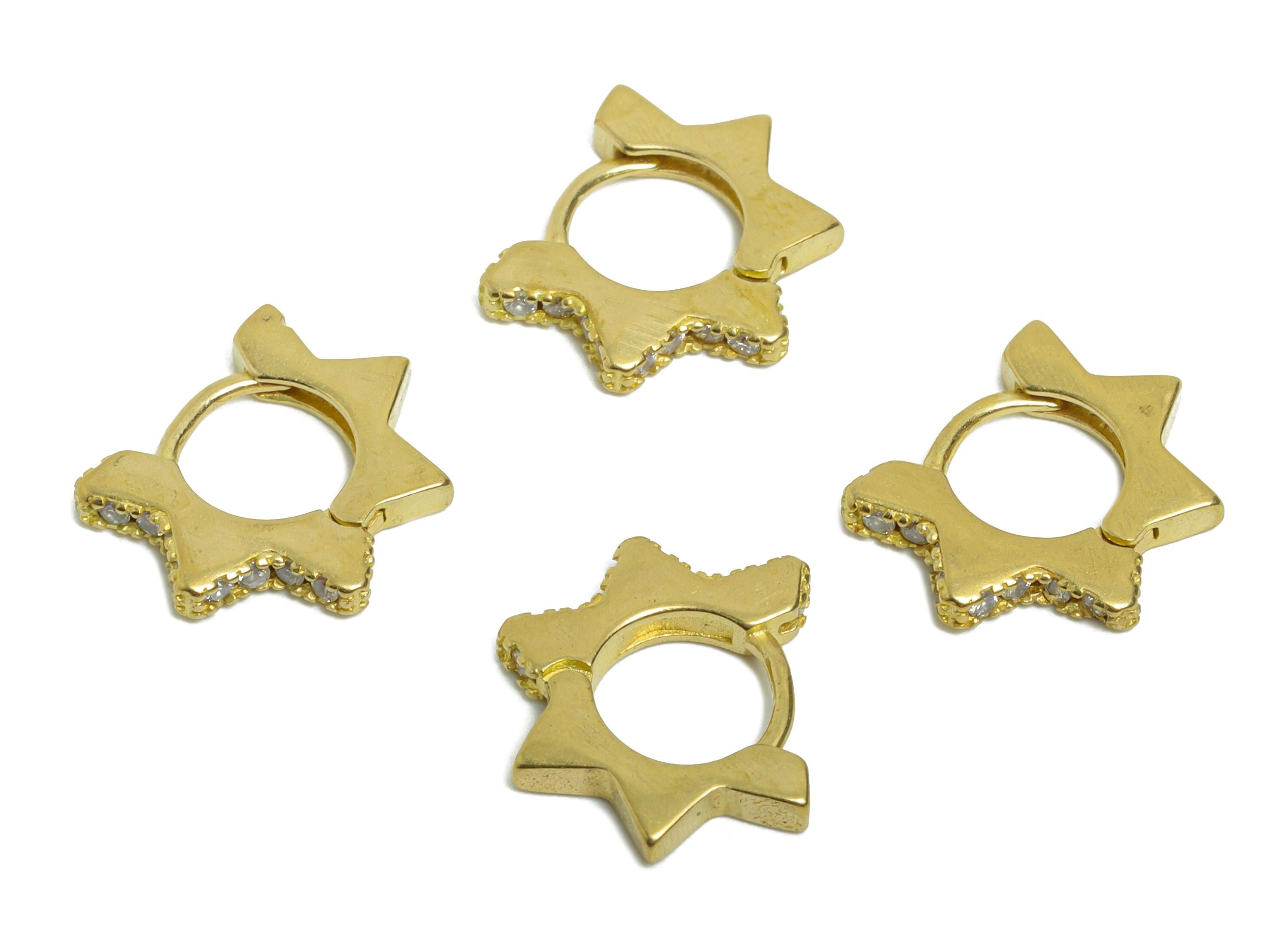 Brass CZ Star Huggie Hoop Earring - Raw Brass Zircon Hoop Earring - Dainty Huggie Hoop Clasp - Everyday Wear - 13.18x10.91x1.91mm - PP11314 - DOMEDBAZAAR