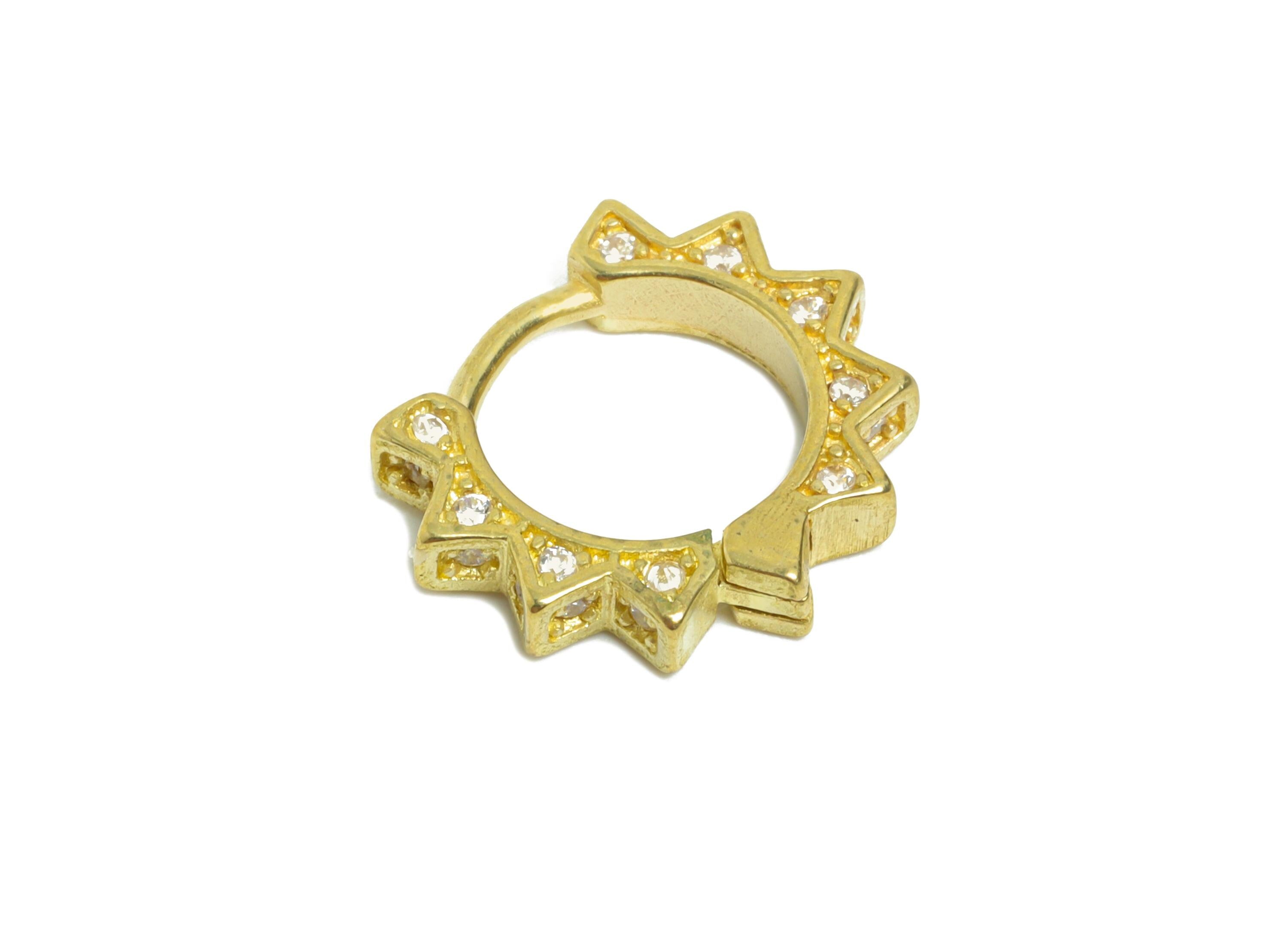 Brass CZ Floral Huggie Hoop Earring - Raw Brass Zircon Hoop Earring - Sunshine Huggie Hoop Clasp - Everyday Wear - 13x11x2.73mm - PP11289 - DOMEDBAZAAR