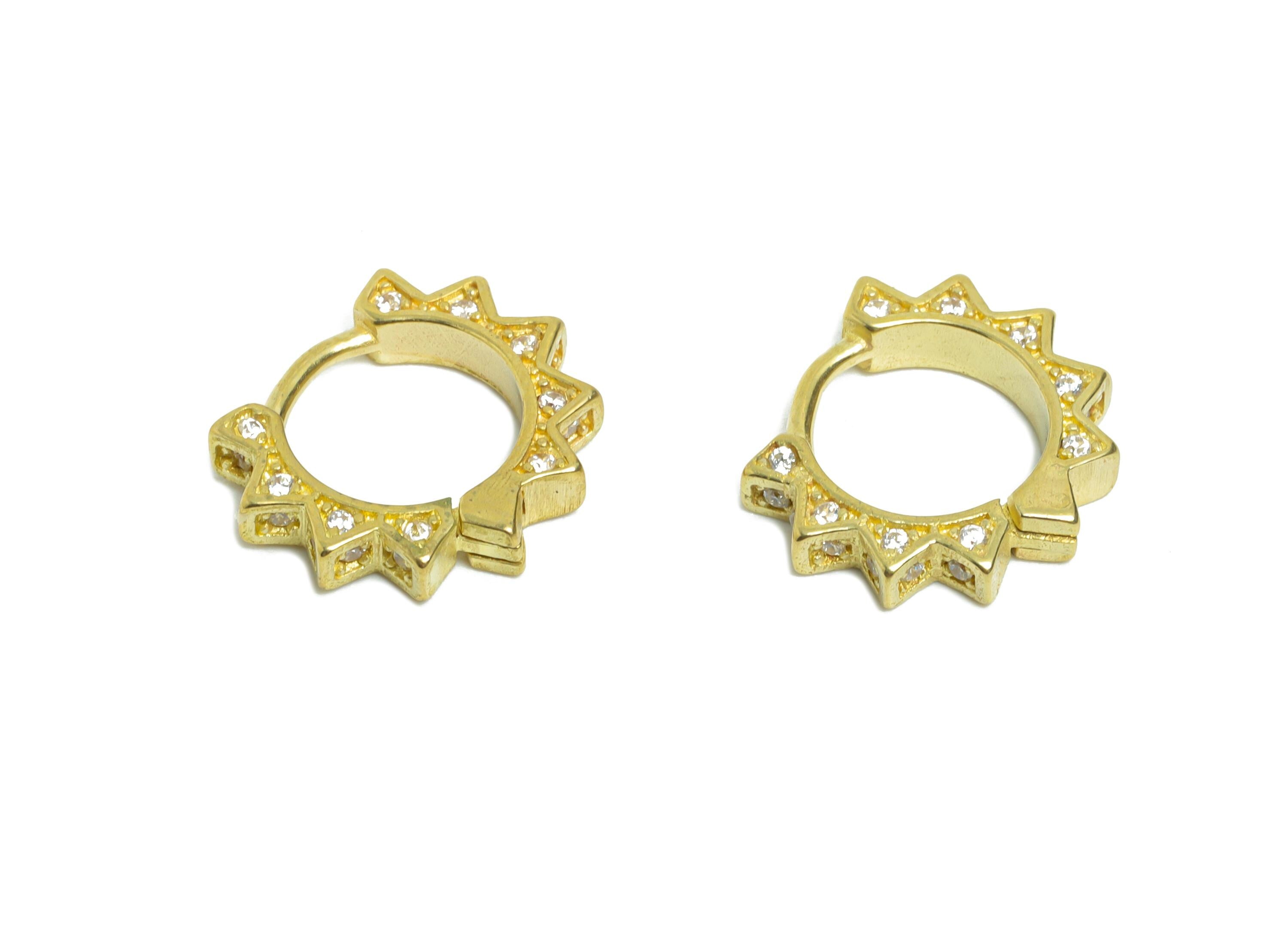 Brass CZ Floral Huggie Hoop Earring - Raw Brass Zircon Hoop Earring - Sunshine Huggie Hoop Clasp - Everyday Wear - 13x11x2.73mm - PP11289 - DOMEDBAZAAR