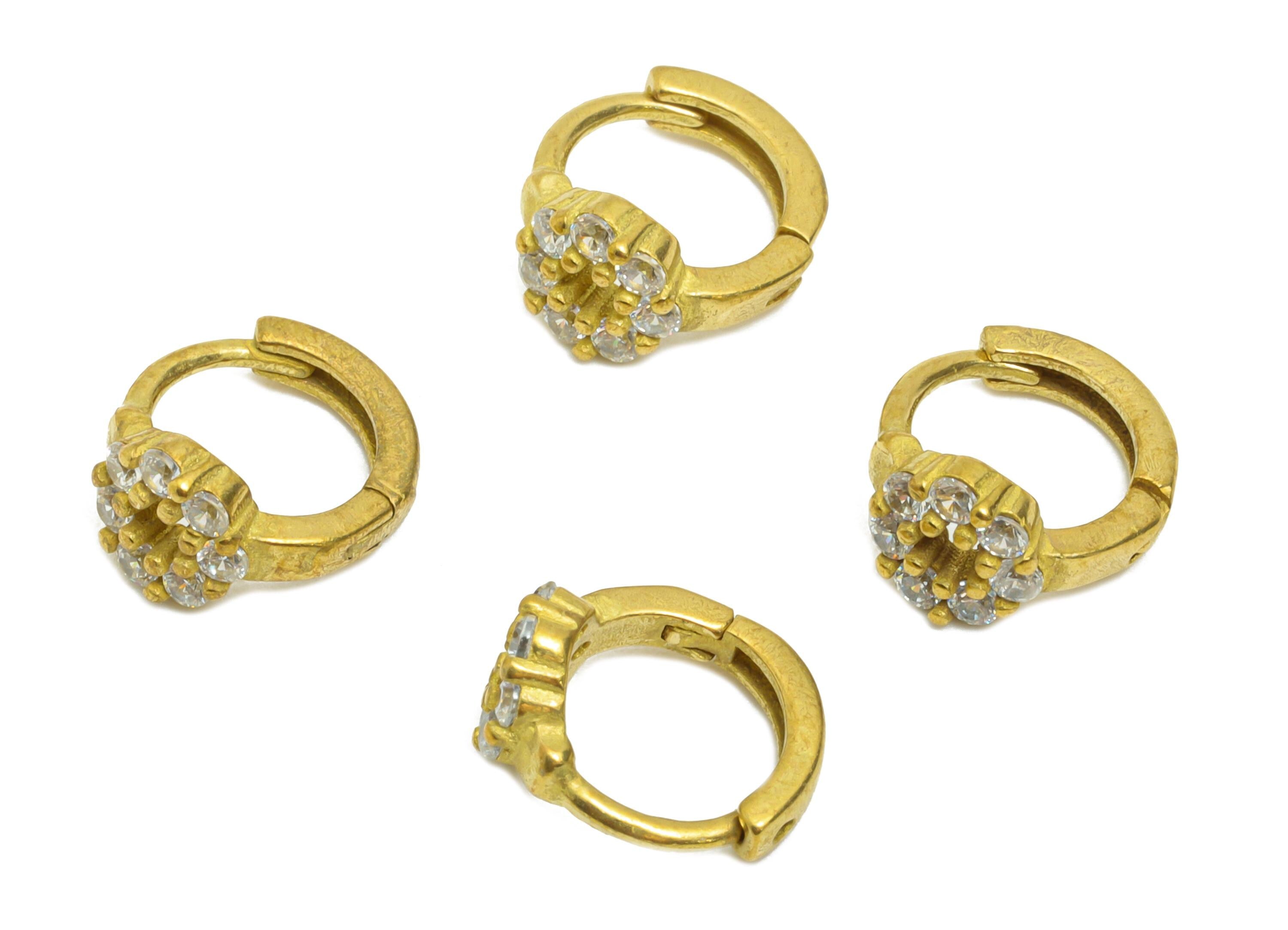 Brass CZ Huggie Hoop Earring - Raw Brass Cluster Zircon Hoop Earring - Dainty Huggie Hoop Clasp - Jewelry Finding - 9.6x8.4x5.25mm - PP11345 - DOMEDBAZAAR