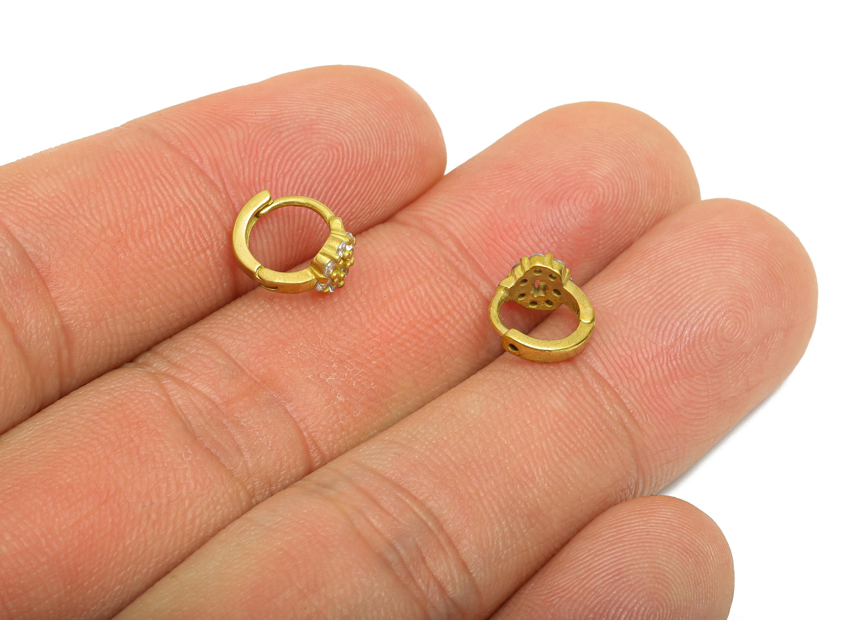 Brass CZ Huggie Hoop Earring - Raw Brass Cluster Zircon Hoop Earring - Dainty Huggie Hoop Clasp - Jewelry Finding - 9.6x8.4x5.25mm - PP11345 - DOMEDBAZAAR