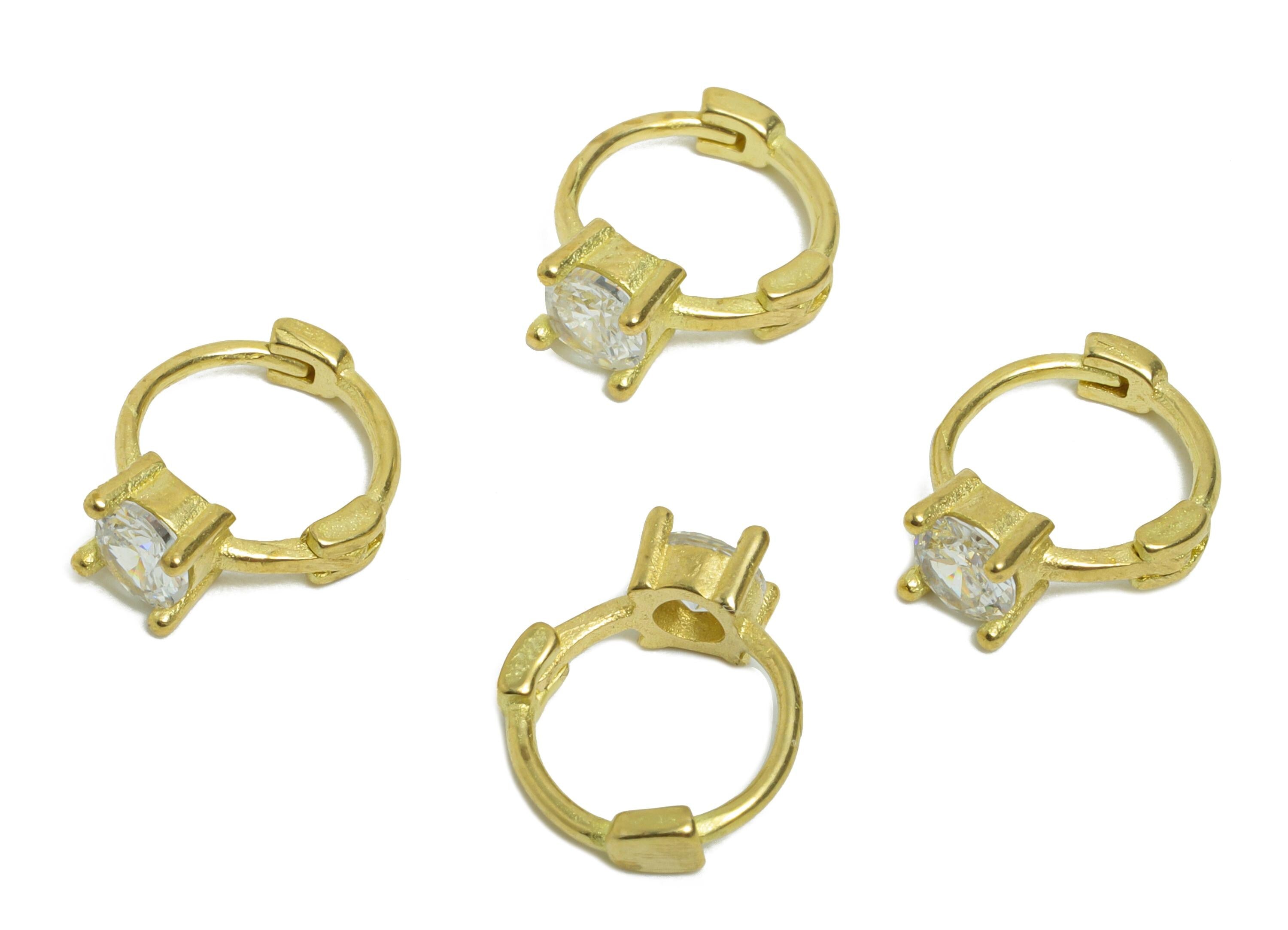 Brass CZ Huggie Hoop Earring - Raw Brass Ring Cubic Zircon Hoop Earring - Brass Huggie Hoop Clasp - Everyday Wear - 12.5x10x4.15mm- PP11307 - DOMEDBAZAAR