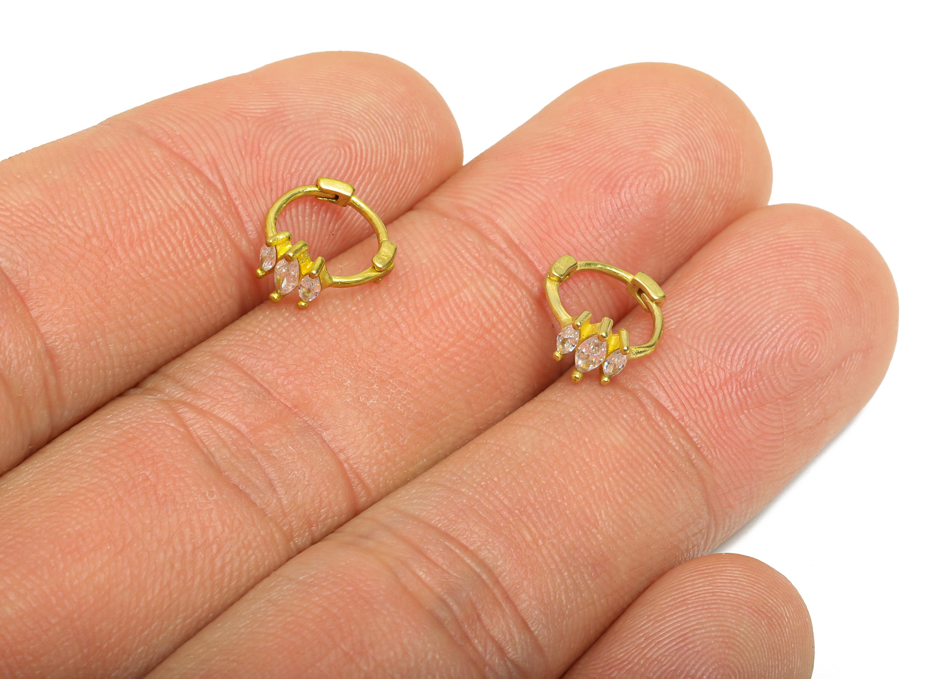 Brass CZ Huggie Hoop Earring - Mini Raw Brass Marquise Zircon Earring - Simple Huggie Hoop Clasp - Earring Finding - 10.4x9.34x5mm - PP11349 - DOMEDBAZAAR