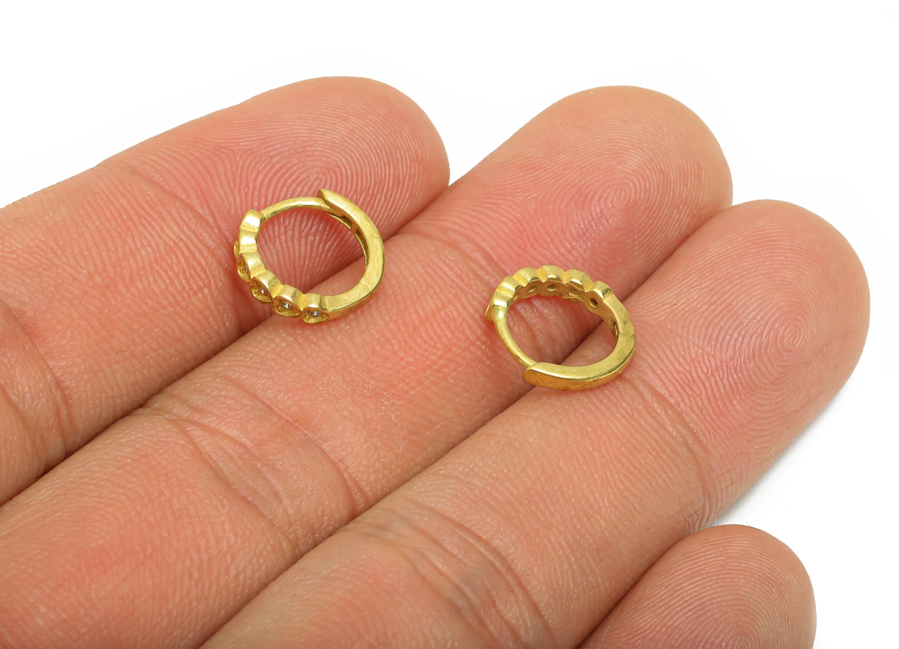 Brass CZ Huggie Hoop Earring - Raw Brass Beaded Zircon Hoop Earring - Dainty Huggie Hoop Clasp - Jewelry Finding - 11.22x10x2.35mm- PP11296 - DOMEDBAZAAR