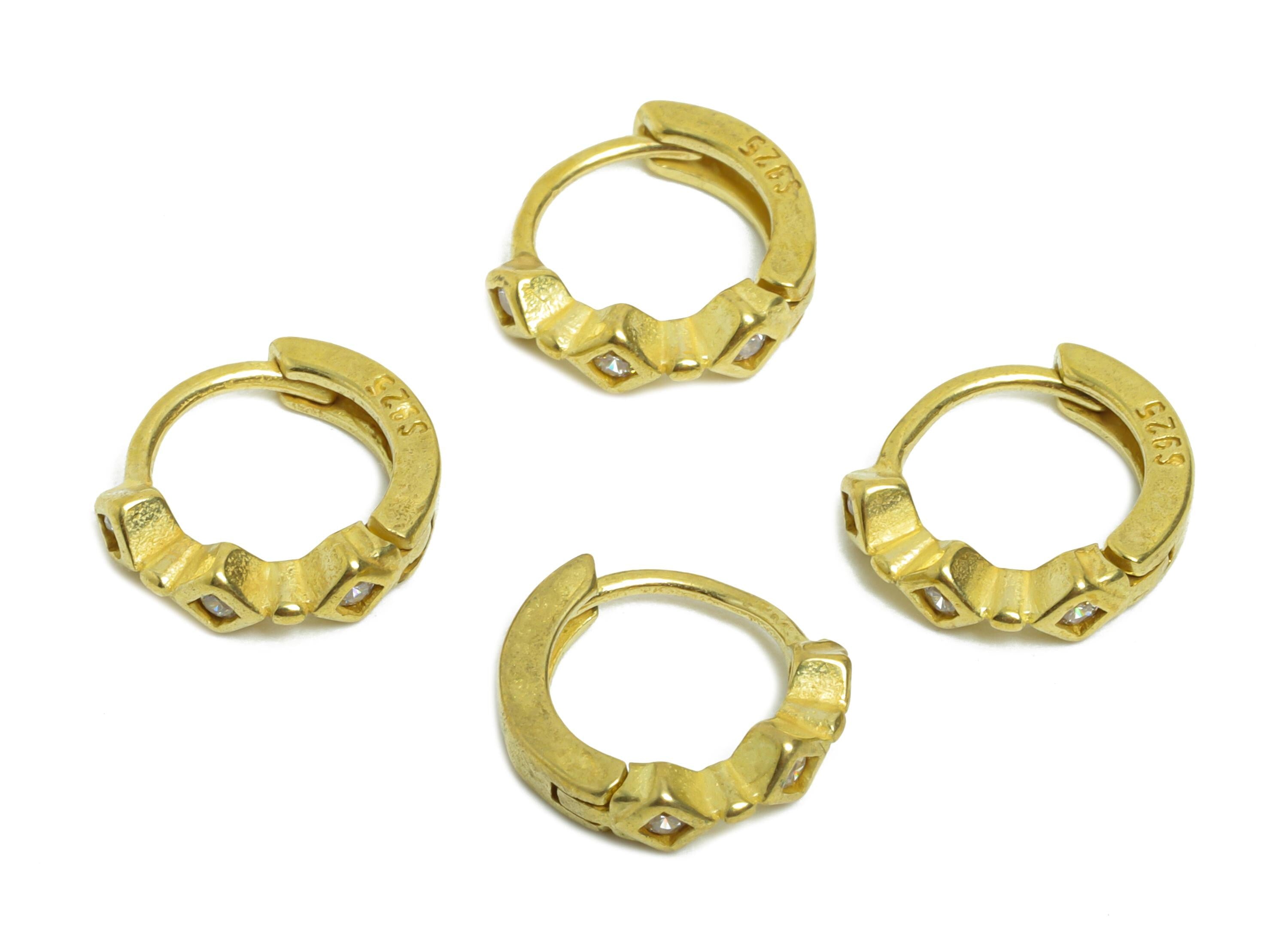 Brass CZ Square Huggie Hoop Earring - Mini Raw Brass Geometry Zircon Earring - Simple Hoop Clasp - Earring Finding - 10x9.75x2mm - PP11279 - DOMEDBAZAAR