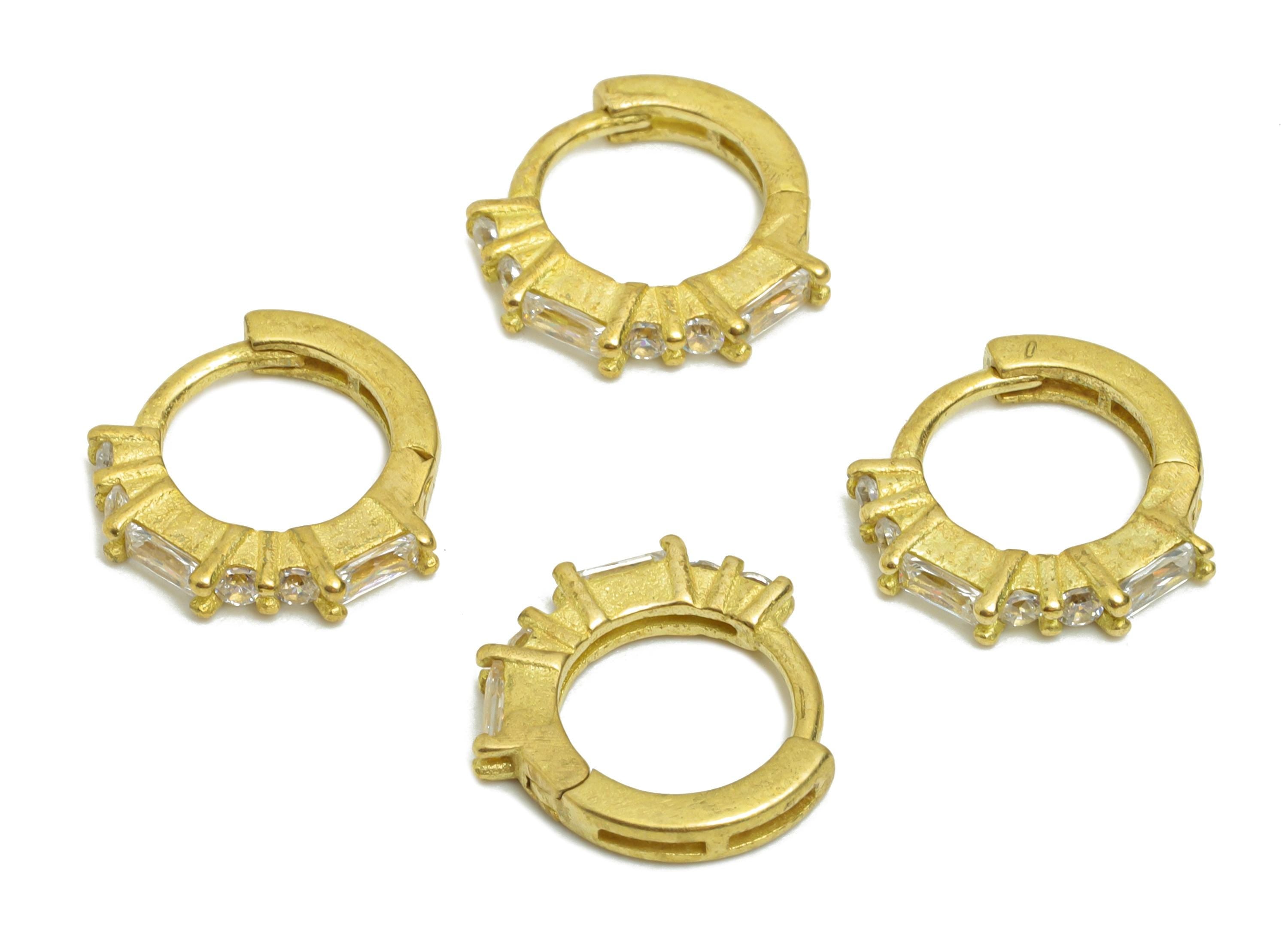 Brass CZ Huggie Hoop Earrings - Raw Brass Geometric Zircon Earrings - Classic Huggie Hoop Clasps - Everyday Wear - 11.24x10.86x2mm - PP11347 - DOMEDBAZAAR