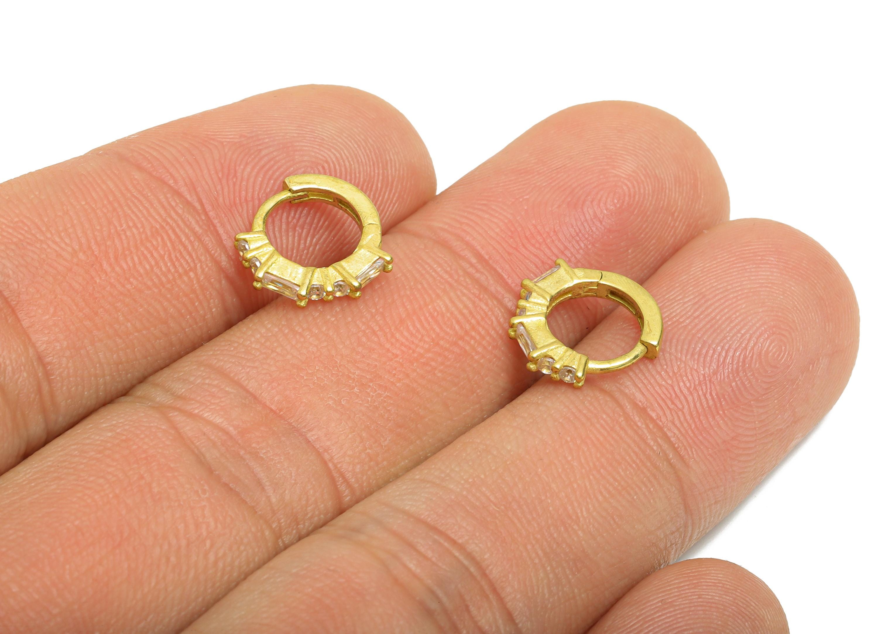 Brass CZ Huggie Hoop Earrings - Raw Brass Geometric Zircon Earrings - Classic Huggie Hoop Clasps - Everyday Wear - 11.24x10.86x2mm - PP11347 - DOMEDBAZAAR