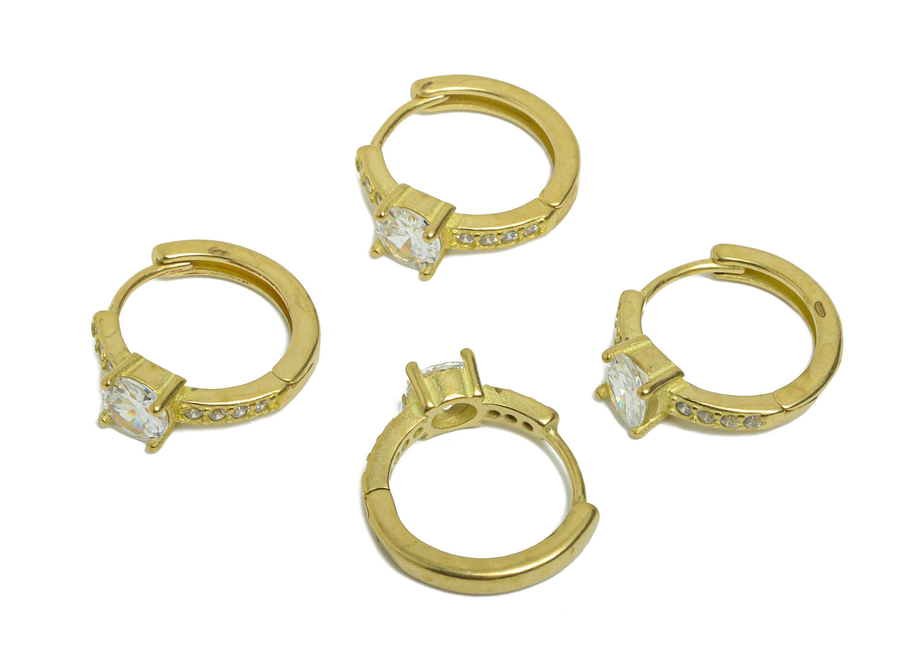 Brass CZ Huggie Hoop Earring - Raw Brass Ring Cubic Zircon Hoop Earring - Brass Huggie Hoop Clasp - Everyday Wear - 15.4x13.71x4mm - PP11297 - DOMEDBAZAAR