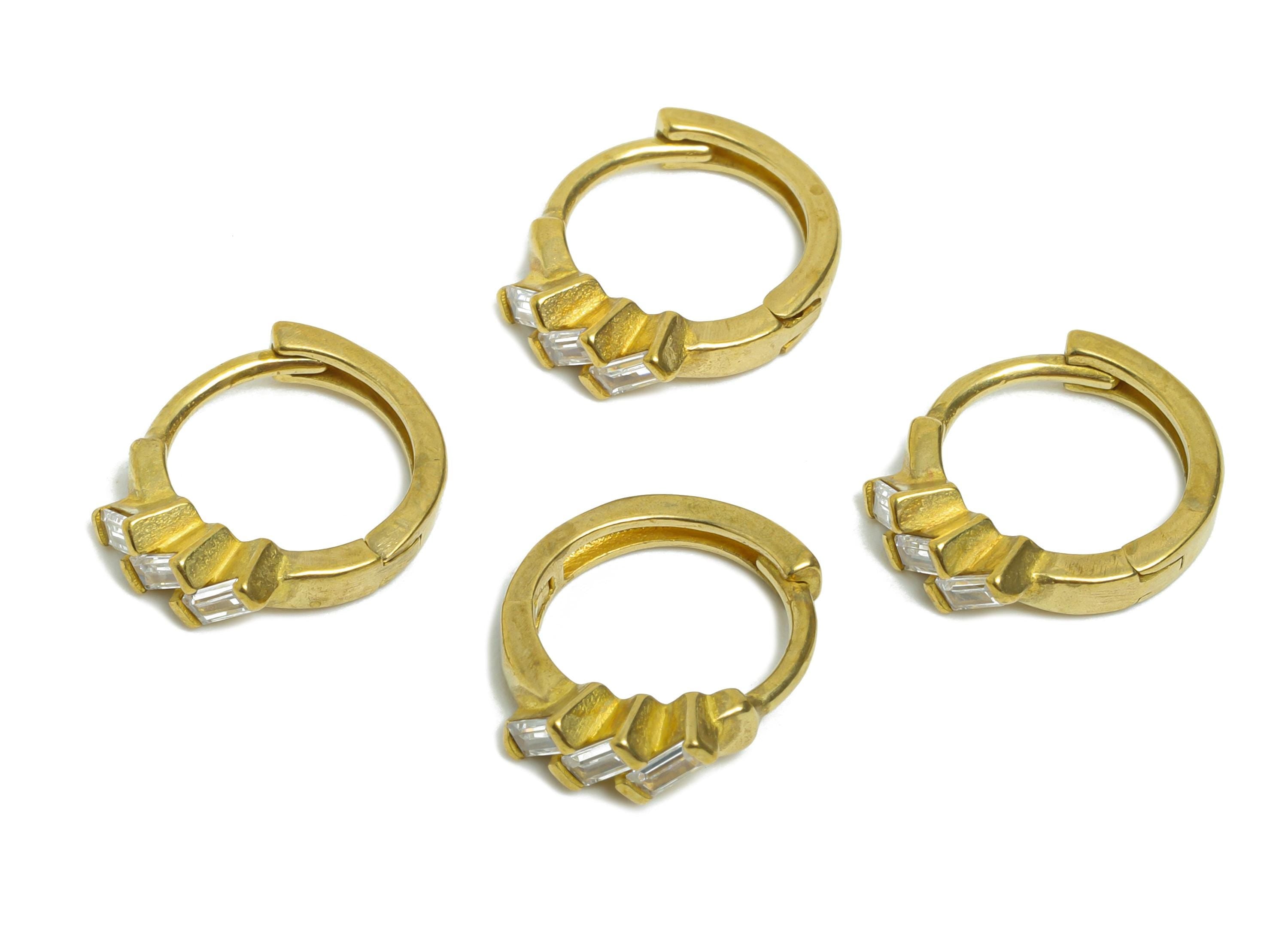 Brass CZ Huggie Hoop Earrings - Raw Brass Geometric Zircon Earrings - Classic Huggie Hoop Clasps - Everyday Wear - 13.71x12x3mm - PP11269 - DOMEDBAZAAR