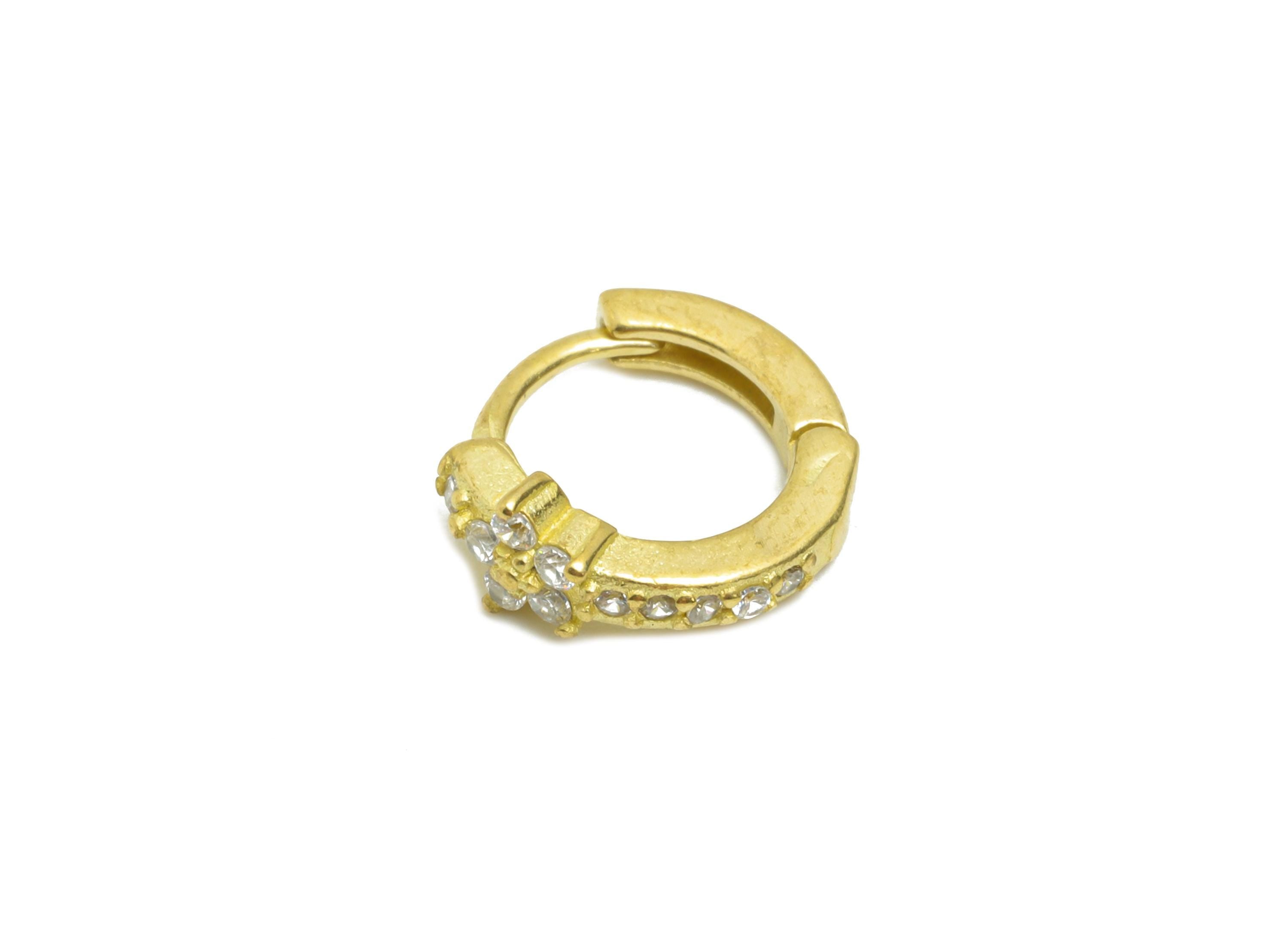 Brass CZ Floral Huggie Hoop Earring - Mini Raw Brass Flower Zircon Earring - Huggie Hoop Clasp - Everyday Wear - 10.48x9.43x4mm - PP11282 - DOMEDBAZAAR