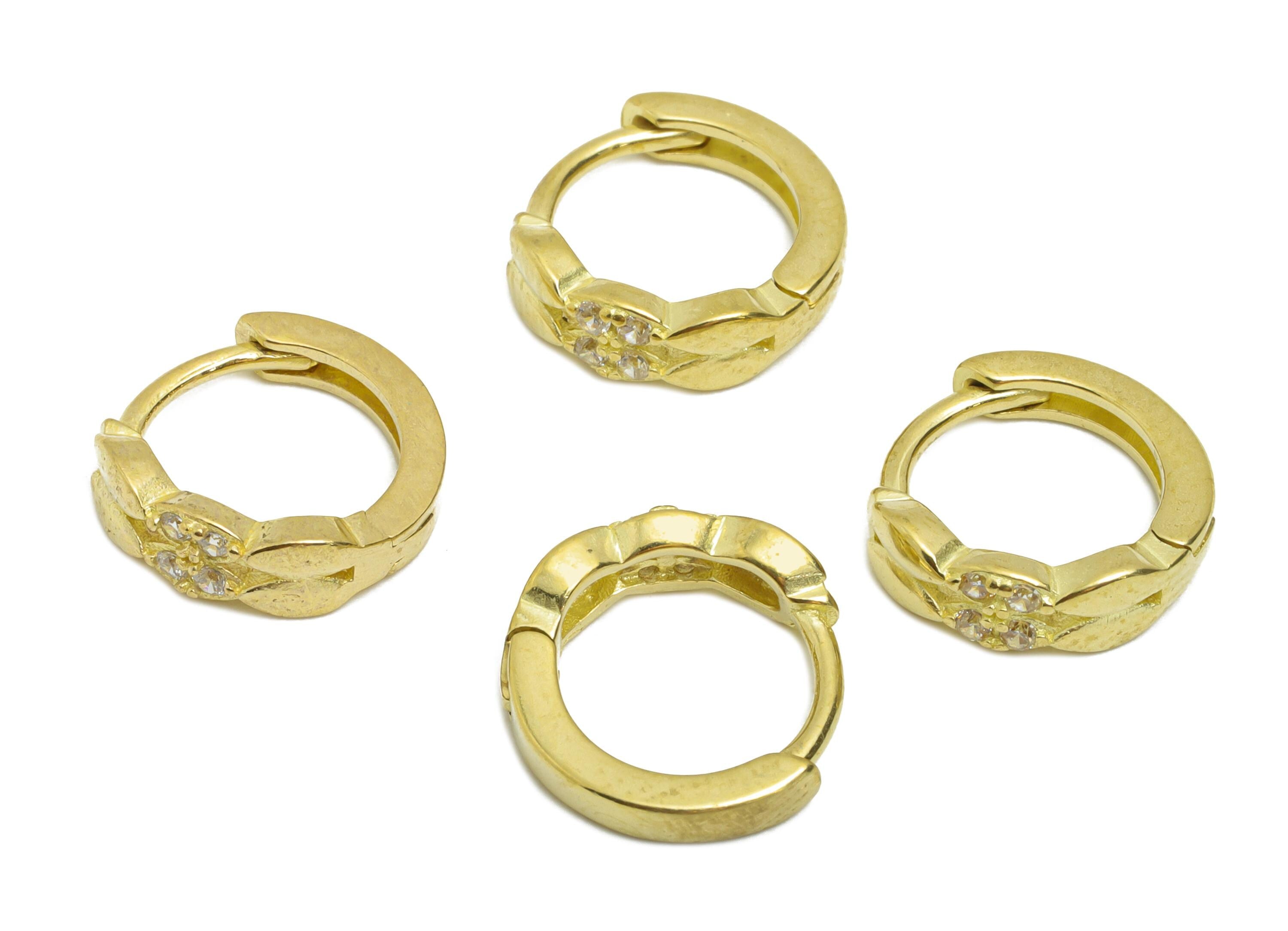 Brass CZ Huggie Hoop Earring - Mini Raw Brass Marquise Zircon Earring - Huggie Hoop Earring - Everyday Wear - 11.8x11.4x3.64mm - PP11346 - DOMEDBAZAAR