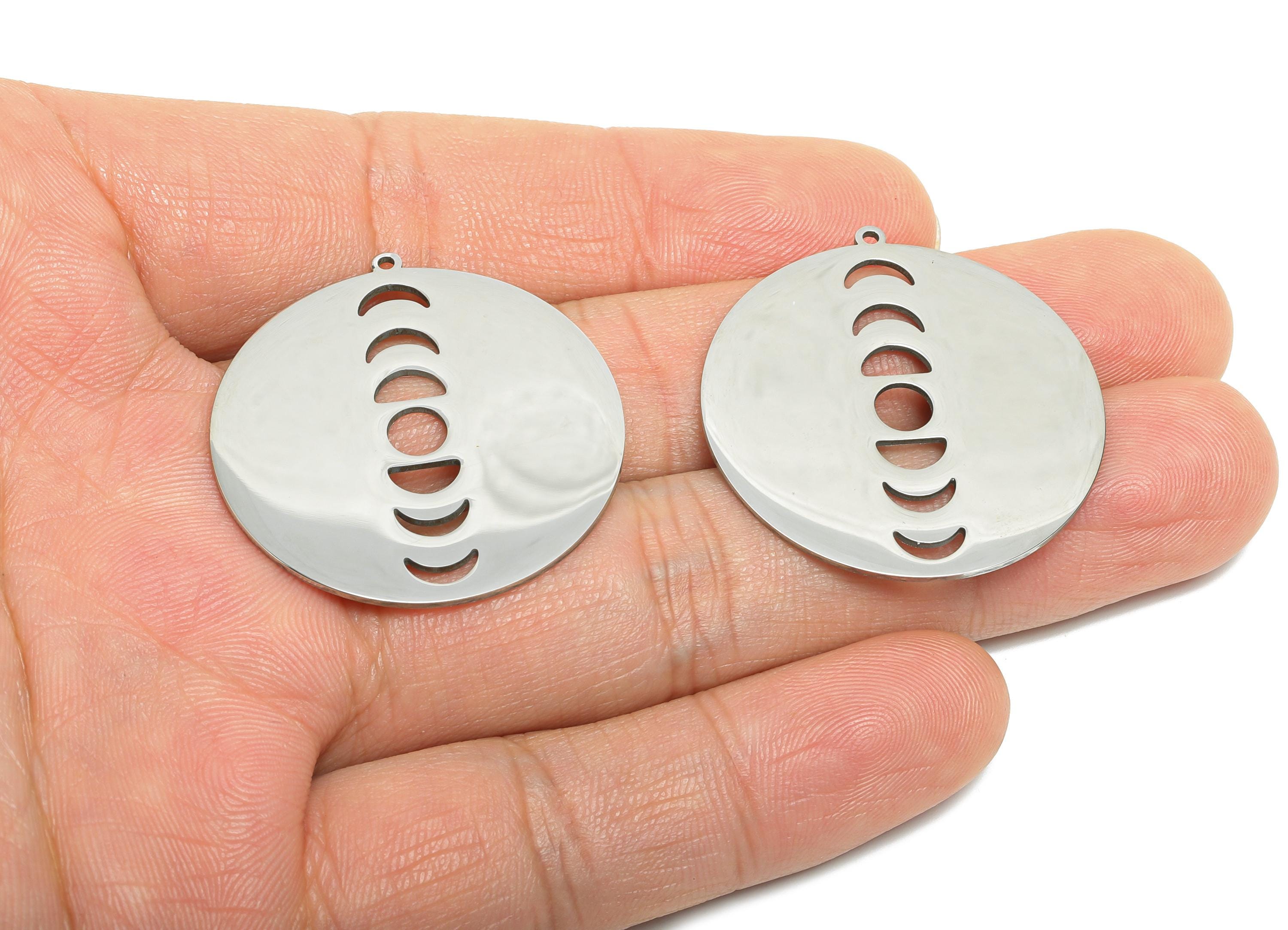 Lunar Phase Pendant - Celestial Moon Jewelry Charm - Full Moon Metal Pendant - Silver Color Celestial Jewelry - 33x31x0.98mm - SS2598 - DOMEDBAZAAR