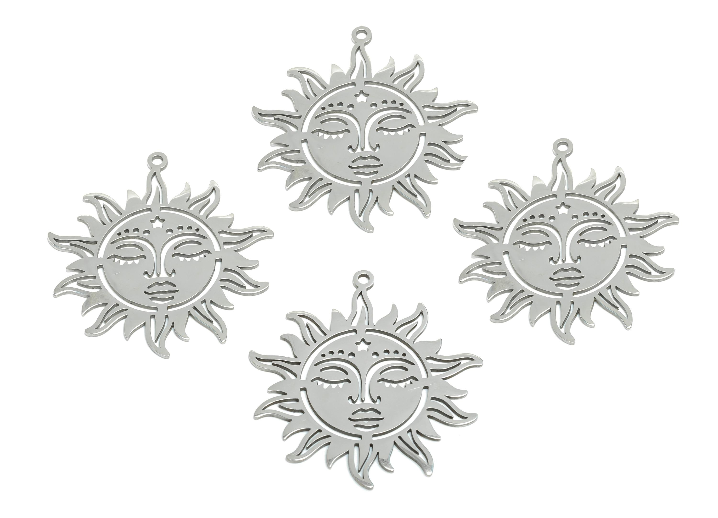 Celestial Sun Face Pendant - Steel Boho Sun Goddess Charm - Mystical Sunburst Pendant - Metal DIY Jewelry Making - 35.36x33x0.98mm - SS2619 - DOMEDBAZAAR