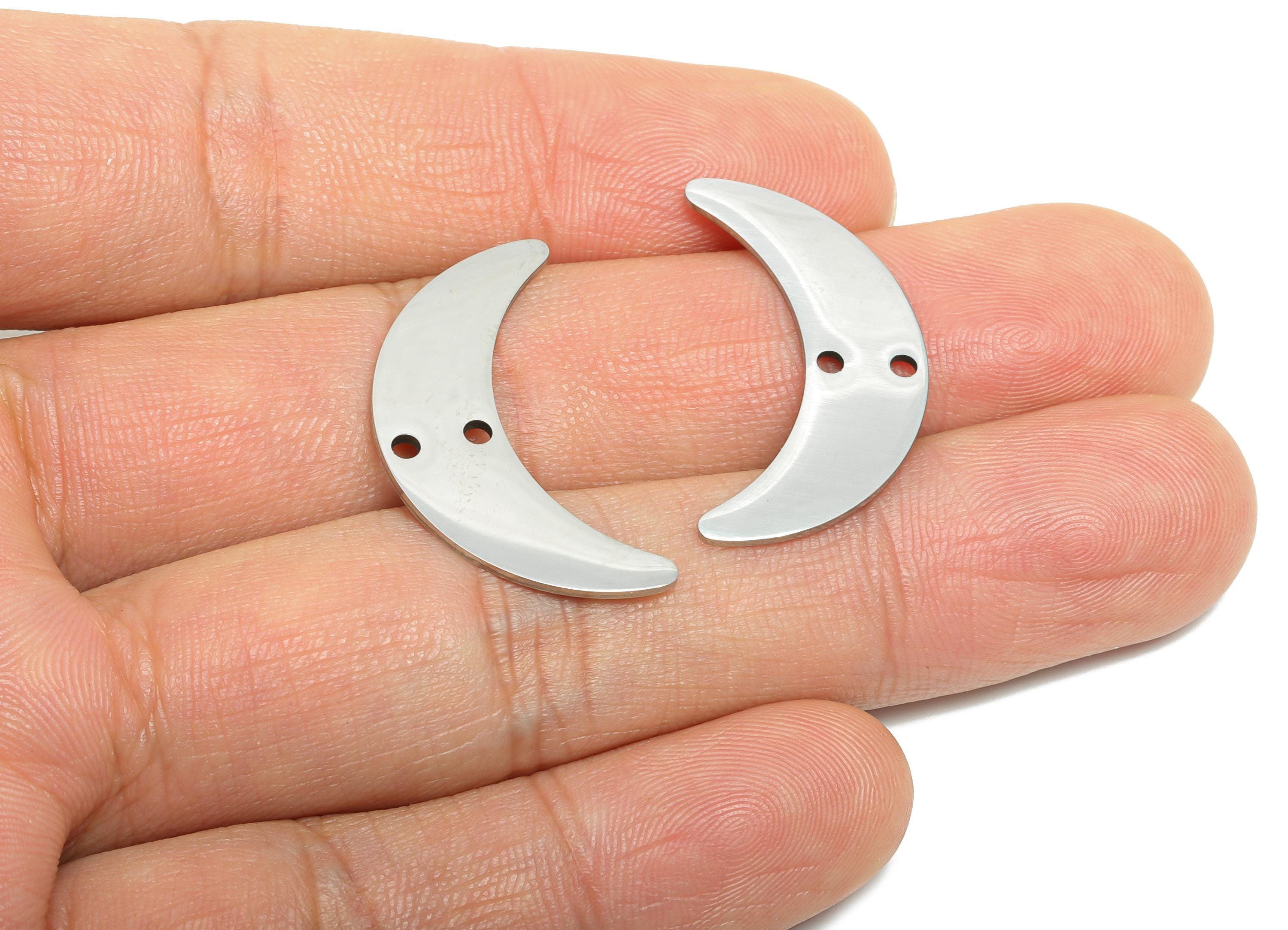 Stainless Steel Crescent Connector - Moon Jewelry Charm With Double Hole - Steel Moon Pendant - Celestial Jewelry - 28x15x0.98mm - SS2606 - DOMEDBAZAAR