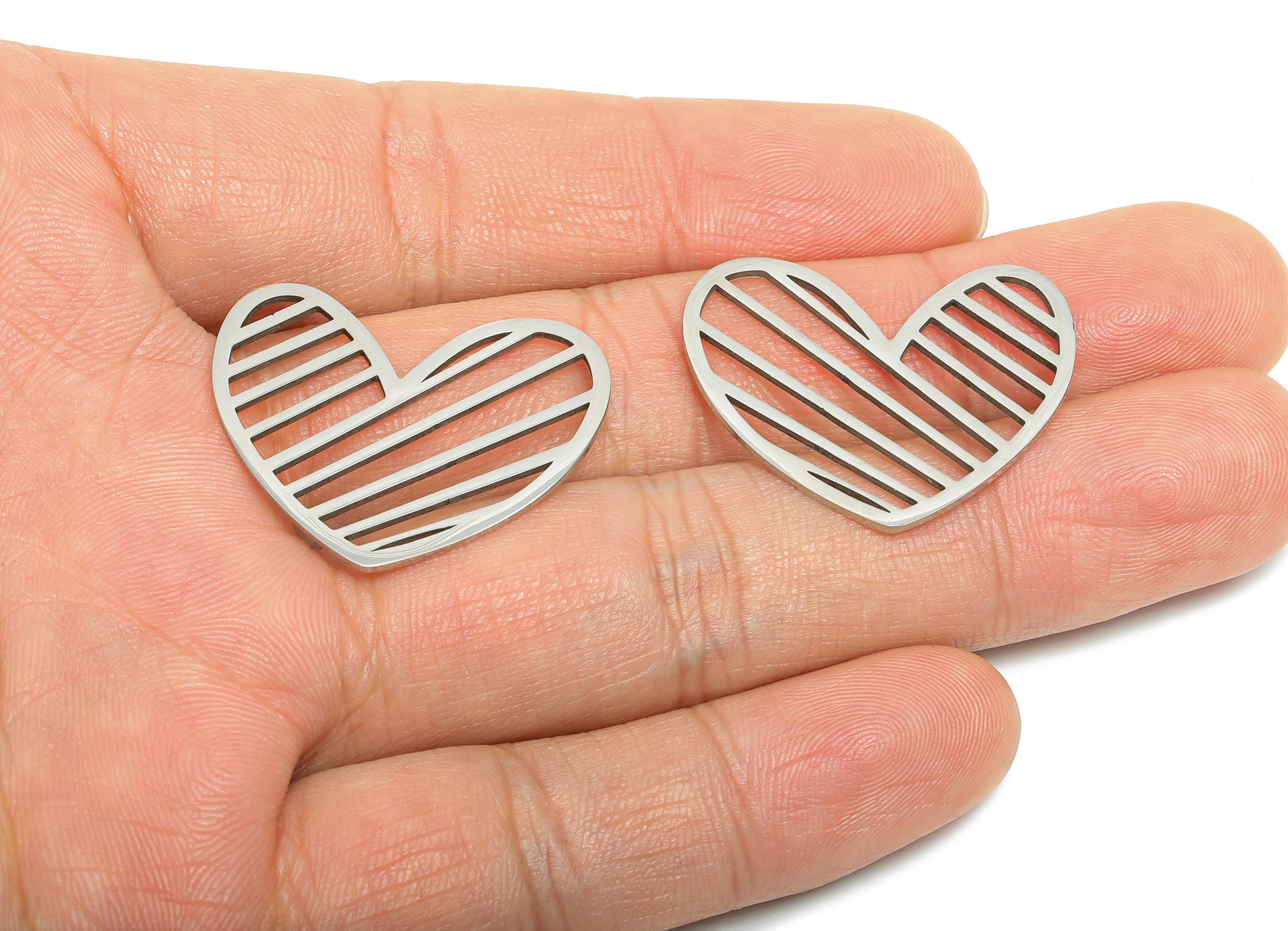 Abstract Steel Heart Charm - Hollow Geometric Jewelry Connector for DIY Making - Modern Metal Jewelry Supplies - 29.8x24.14x0.98mm - SS2595 - DOMEDBAZAAR