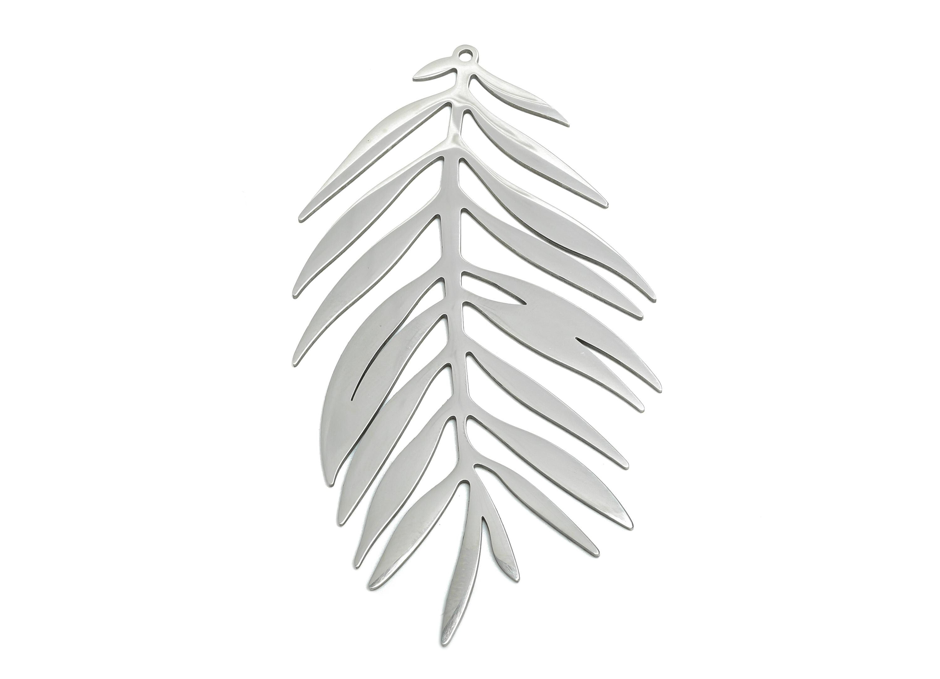 Stainless Steel Leaf Pendant - Large Leaf Botanical Jewelry Component - Natural Leaf Pendant - Boho Leaf Jewelry - 69.7x38.9x0.98mm - SS2625 - DOMEDBAZAAR