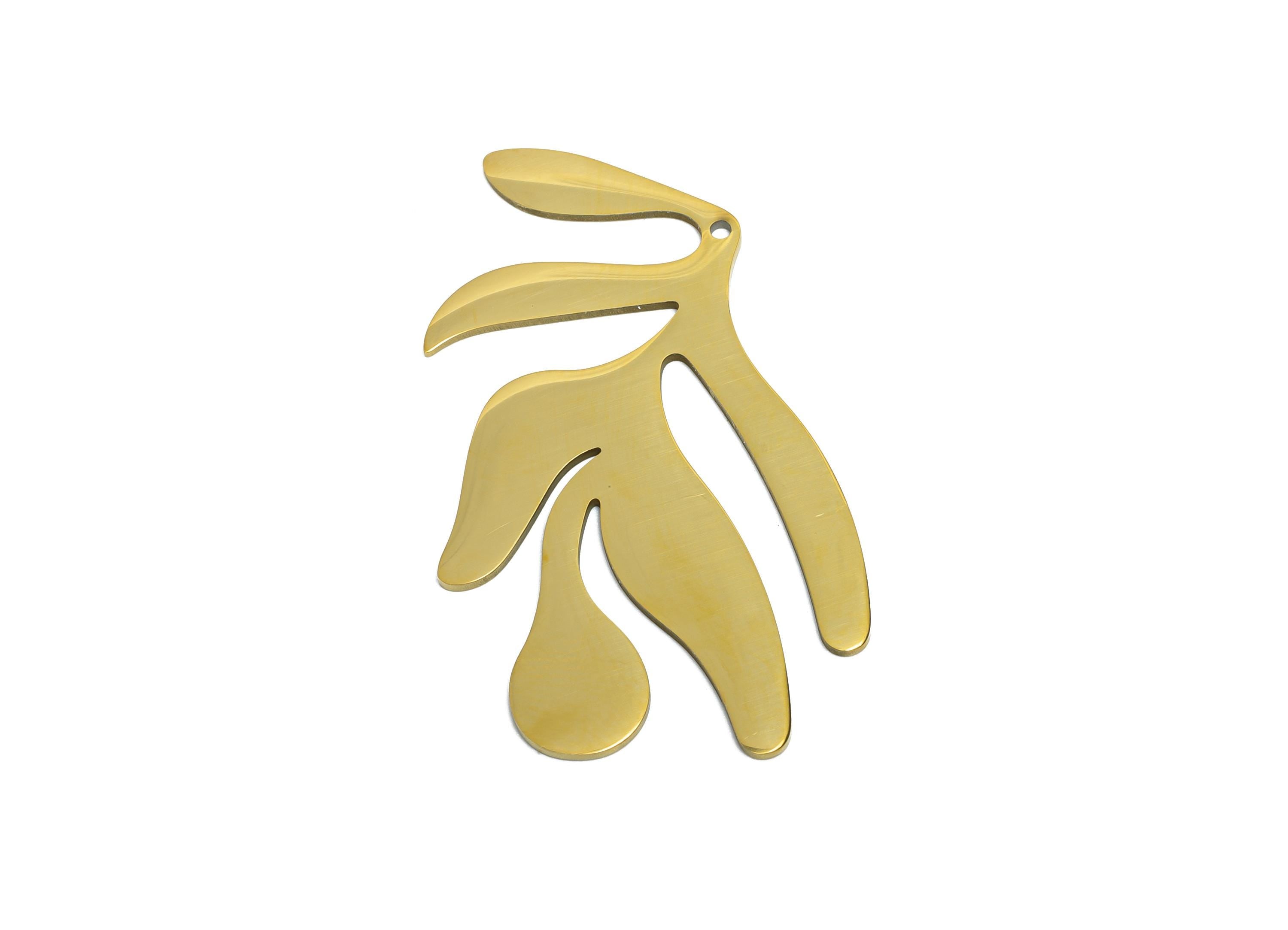 Stainless Steel Leaf Pendant - Steel Botanical Charm - Gold Color Natural Leaf Pendant - 18k Vacuum Gold Plating - 39x24x0.98mm - SS2622G - DOMEDBAZAAR