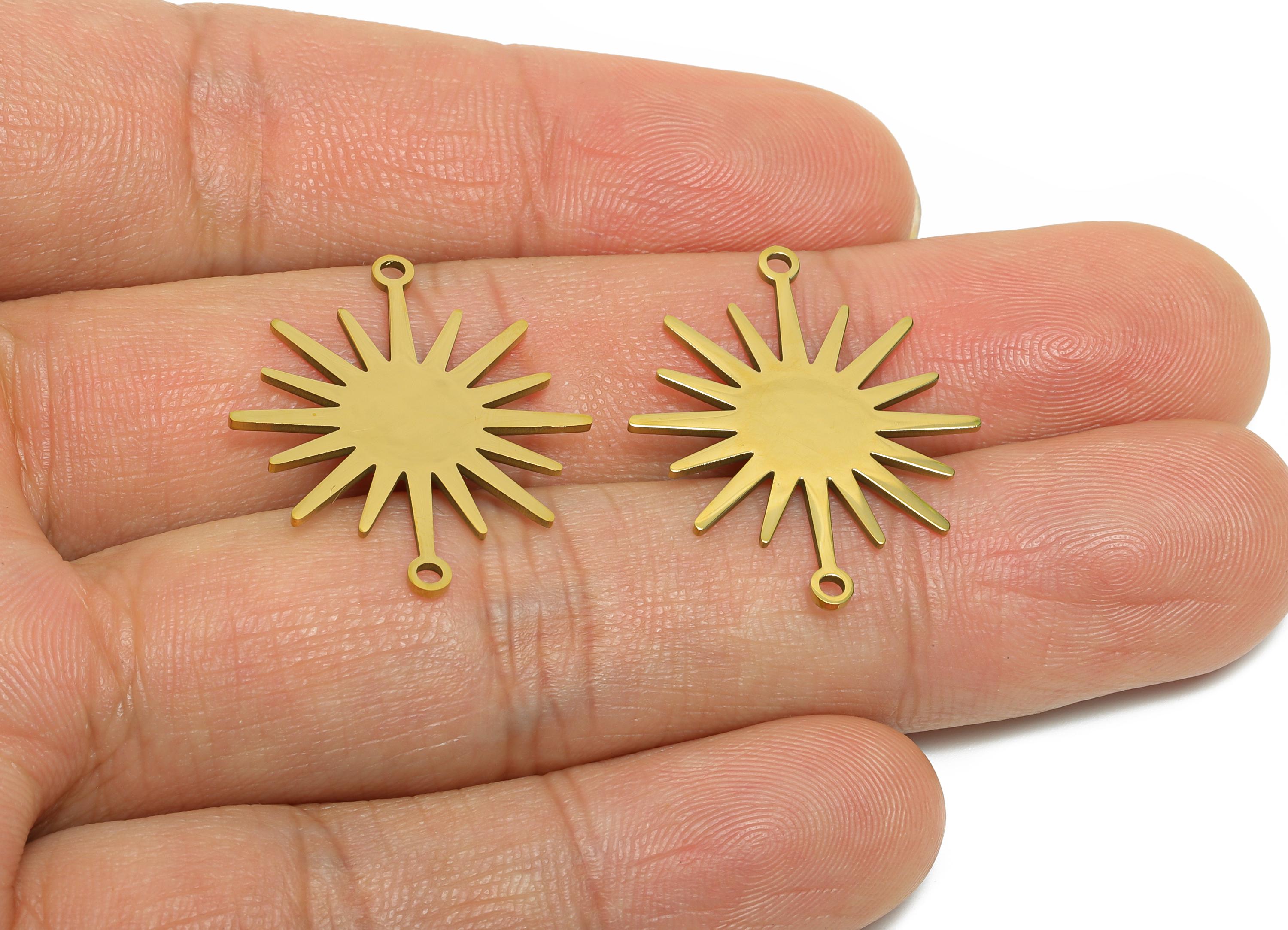 Steel Sun Connector - Boho Sun Necklace Connector - Celestial Sun Charm Jewelry Making - 18k Vacuum Gold Plating - 26x22x0.98mm - SS2611G - DOMEDBAZAAR