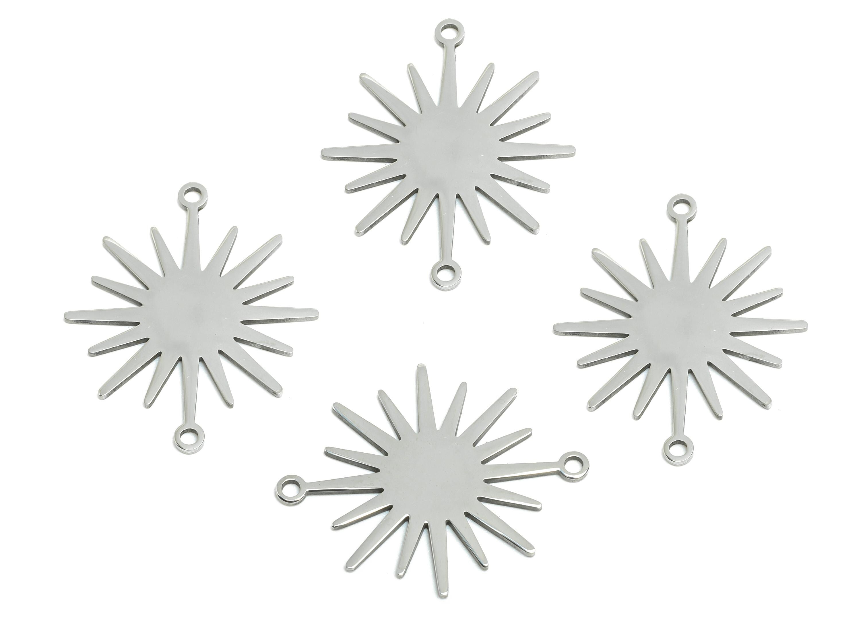 Steel Sunshine Connector - Stainless Steel Sunburst Charm - Geometric Sunburst Jewelry - Minimalist Starburst Pendant - 23x20x0.98mm- SS2611 - DOMEDBAZAAR
