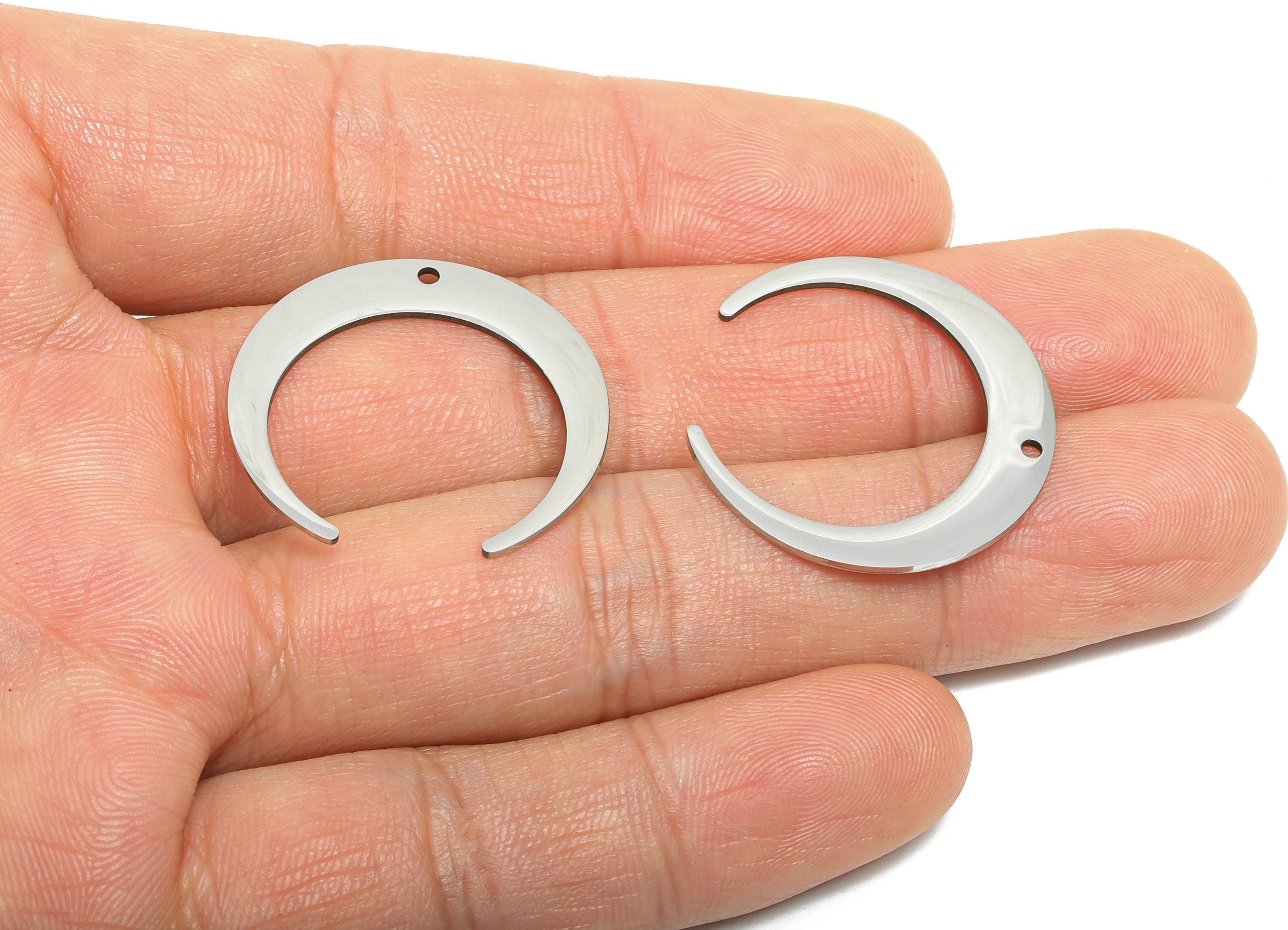 Stainless Steel Crescent Connector - Moon Jewelry Charm With Hole - Steel Moon Pendant - Celestial Jewelry - 27x25.77x0.98mm - SS2628 - DOMEDBAZAAR