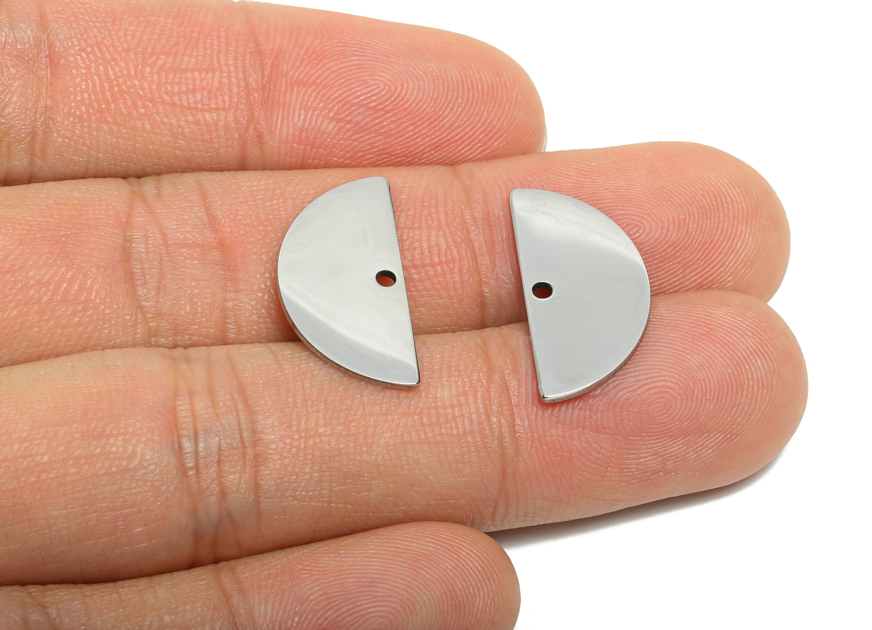 Steel Half Moon Pendant - Moon Jewelry Charm With Hole - Minimalist Crescent Charm - Semicircle Necklace Connector - 18x10x0.98mm - SS2653 - DOMEDBAZAAR