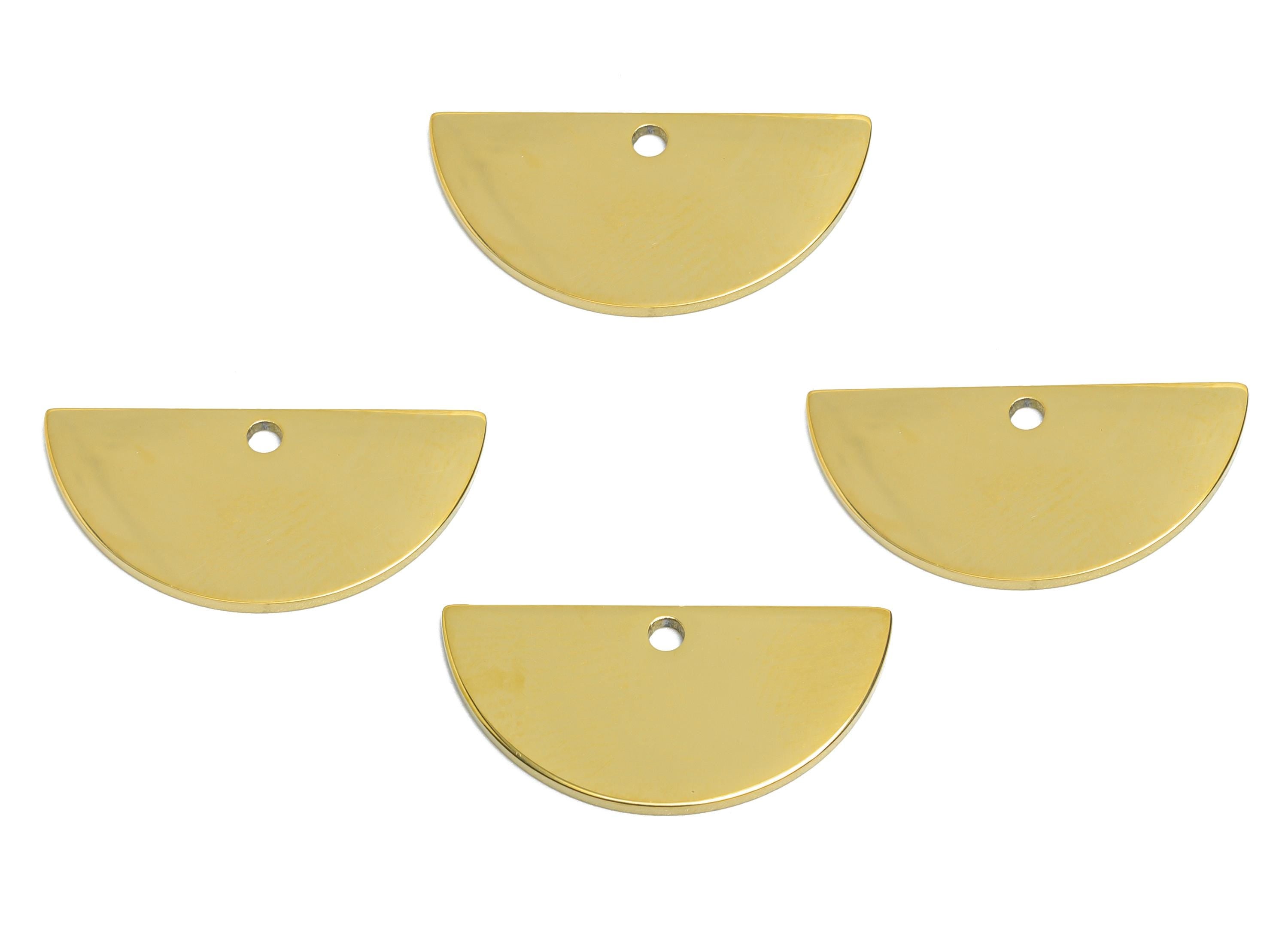 Steel Half Moon Pendant - Minimalist Crescent Charm - Semicircle Necklace Connector - 18k Vacuum Gold Plating - 18x10x0.98mm - SS2653G - DOMEDBAZAAR