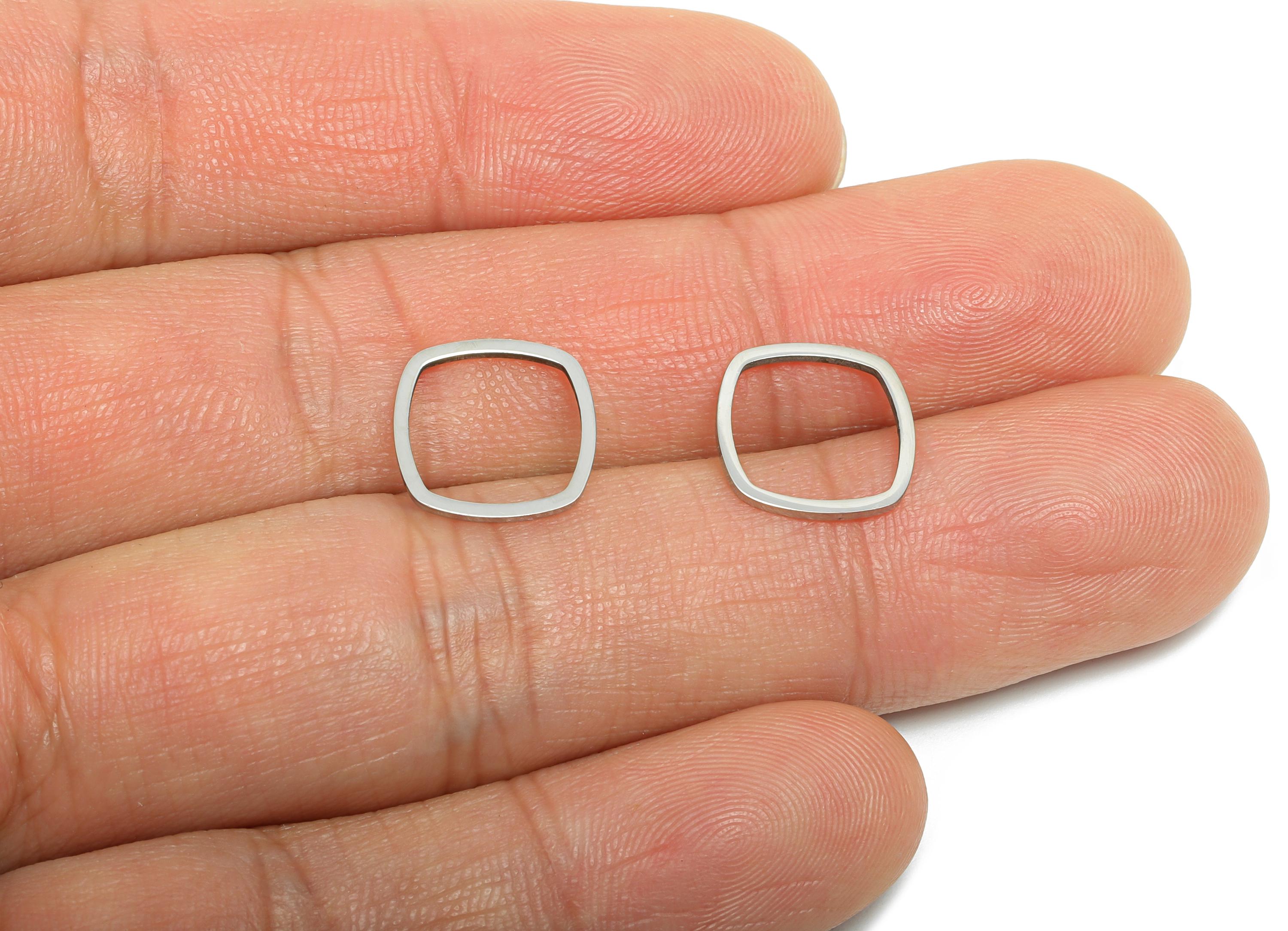 11mm Steel Square Ring Earring Charm - Geometric Jewelry Connector for DIY Making - Hollow Square Jewelry Charm - 11.85x11.85x0.9mm - SS2666