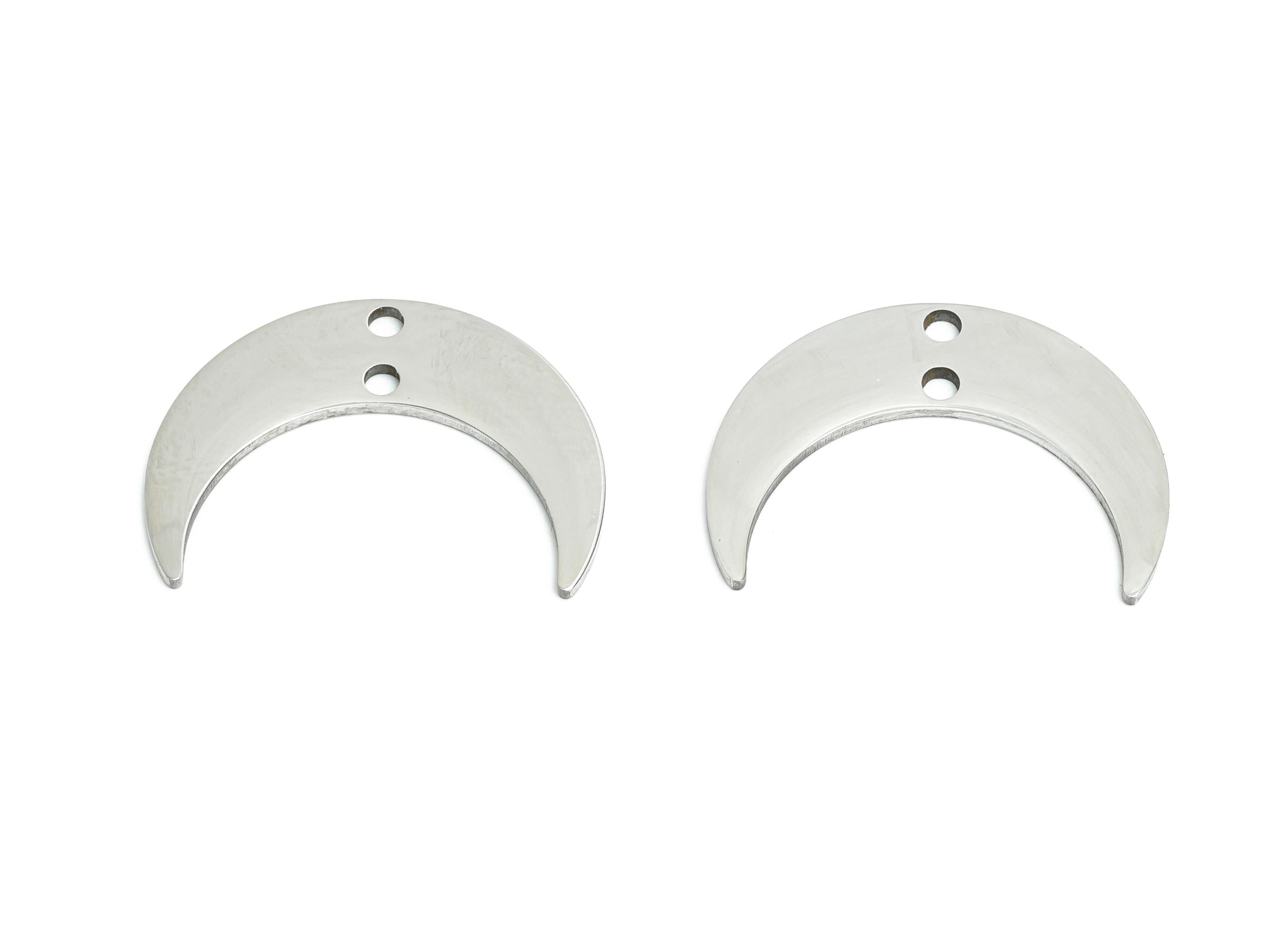 Stainless Steel Crescent Connector - Moon Jewelry Charm With Double Hole - Steel Moon Pendant - Celestial Jewelry - 20x15x0.98mm - SS2607 - DOMEDBAZAAR