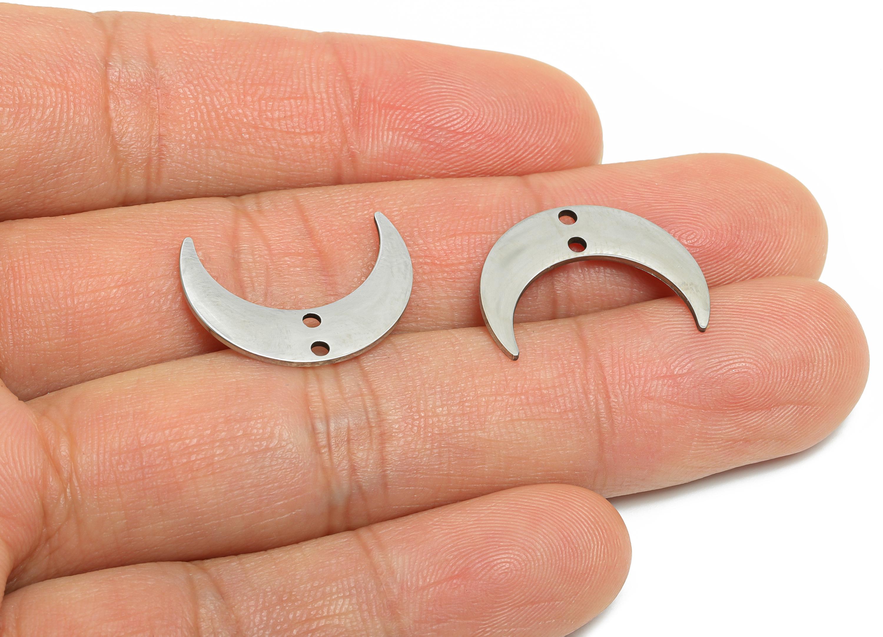 Stainless Steel Crescent Connector - Moon Jewelry Charm With Double Hole - Steel Moon Pendant - Celestial Jewelry - 20x15x0.98mm - SS2607 - DOMEDBAZAAR