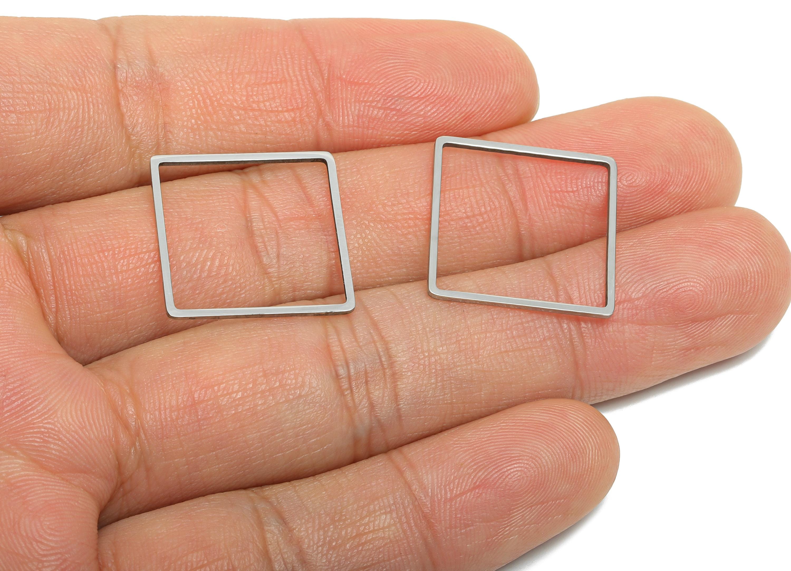 20mm Steel Square Ring Earring Charm - Geometric Jewelry Connector for DIY Making - Lightweight Hollow Square Charm - 19.8x19.8x0.9mm-SS2674