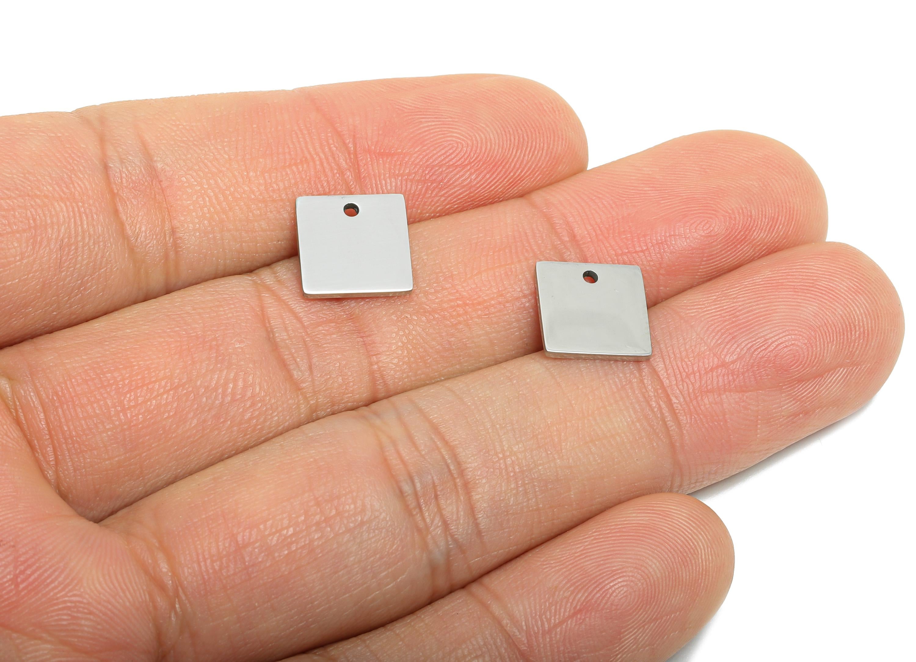 Steel Square Charm - Stainless Steel Geometric Jewelry - Metal Square Jewelry Charm - DIY Bracelet Making Supplies - 9.8x9.8x0.9mm - SS2678 - DOMEDBAZAAR