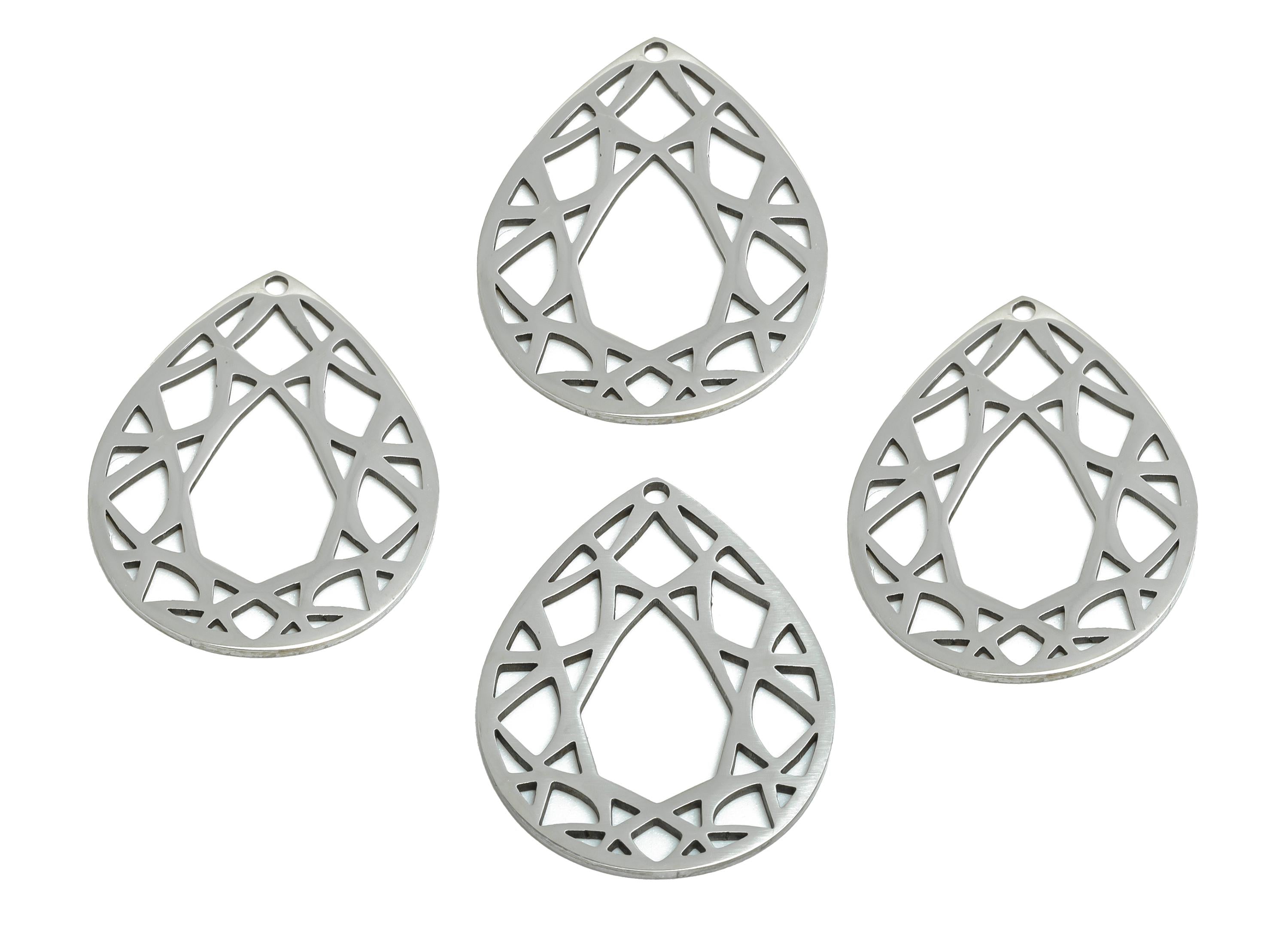 Steel Teardrop Charm - Stainless Steel Geometric Jewelry - Metal Hollow Jewelry Charm - DIY Jewelry Making Supplies - 24x19x0.98mm - SS2640 - DOMEDBAZAAR