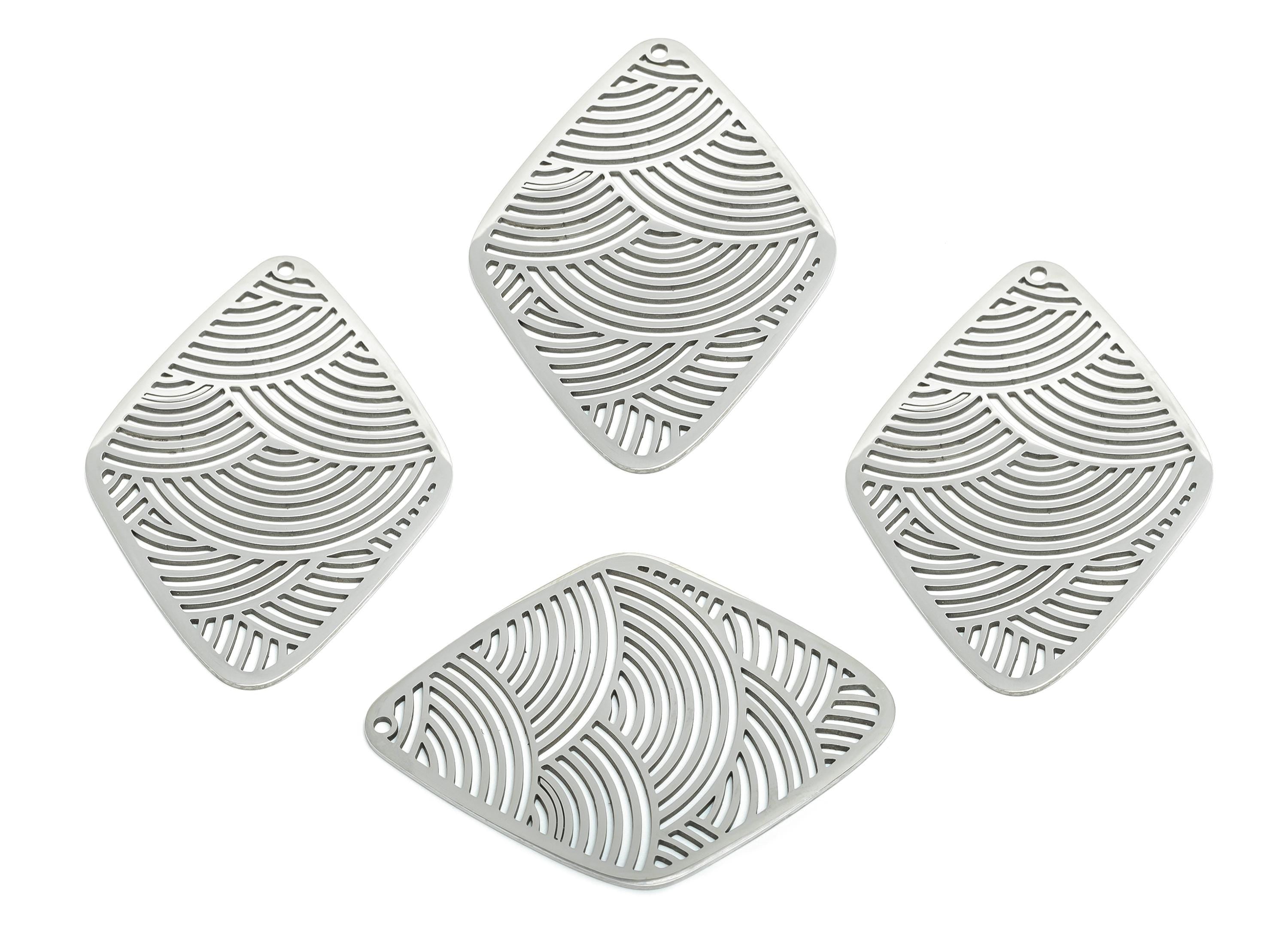 Steel Wave Pattern Pendant - Stainless Steel Charm - Modern Filigree Pendant for DIY Jewelry - Laser Cut Metal Jewelry - 45x33x0.98mm-SS2591 - DOMEDBAZAAR