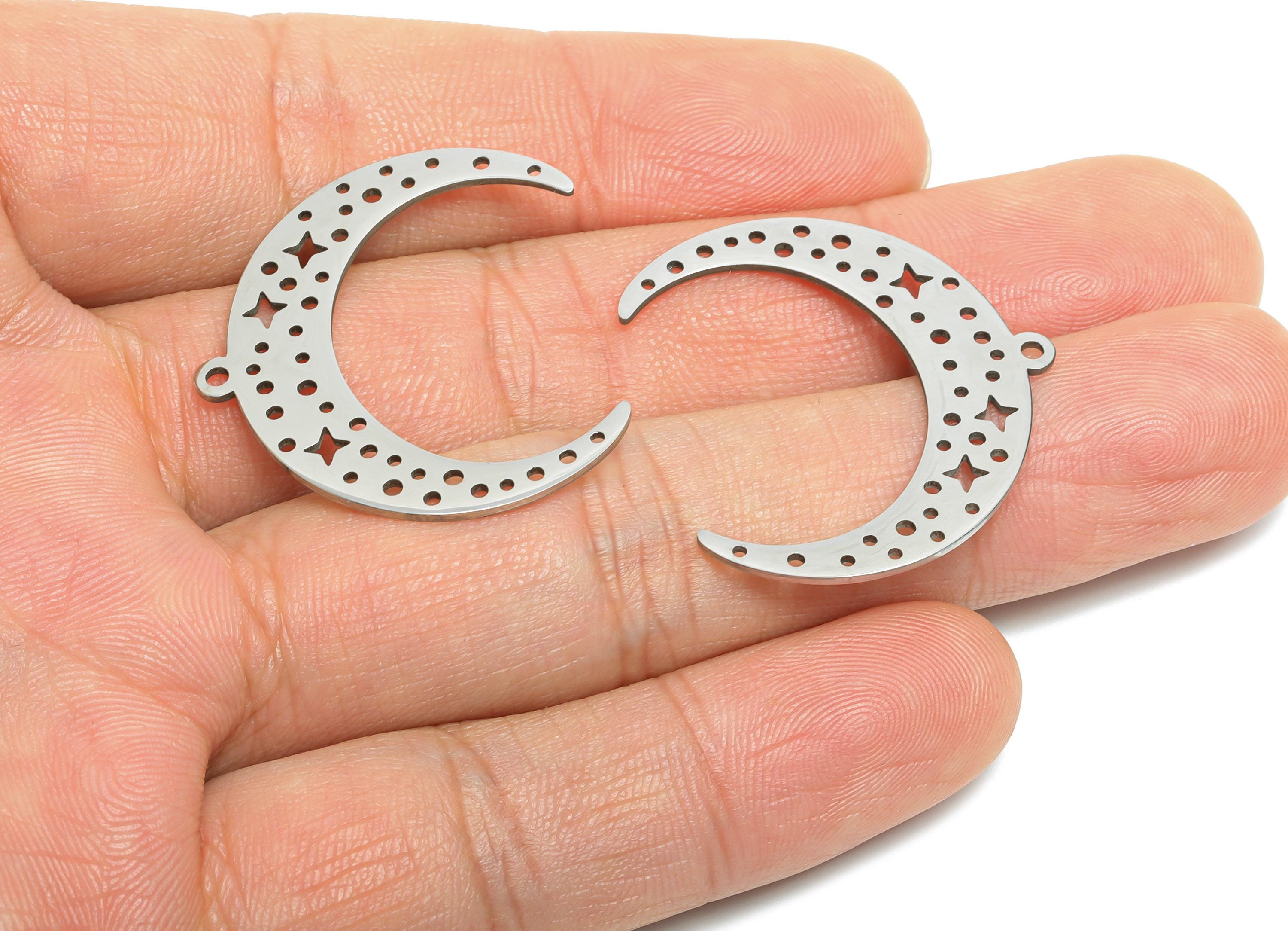 Stainless Steel Crescent Pendant - Star Jewelry Charm For Necklace - Steel Moon Necklace Charm -  Celestial Jewelry - 31x27x0.98mm - SS2594 - DOMEDBAZAAR