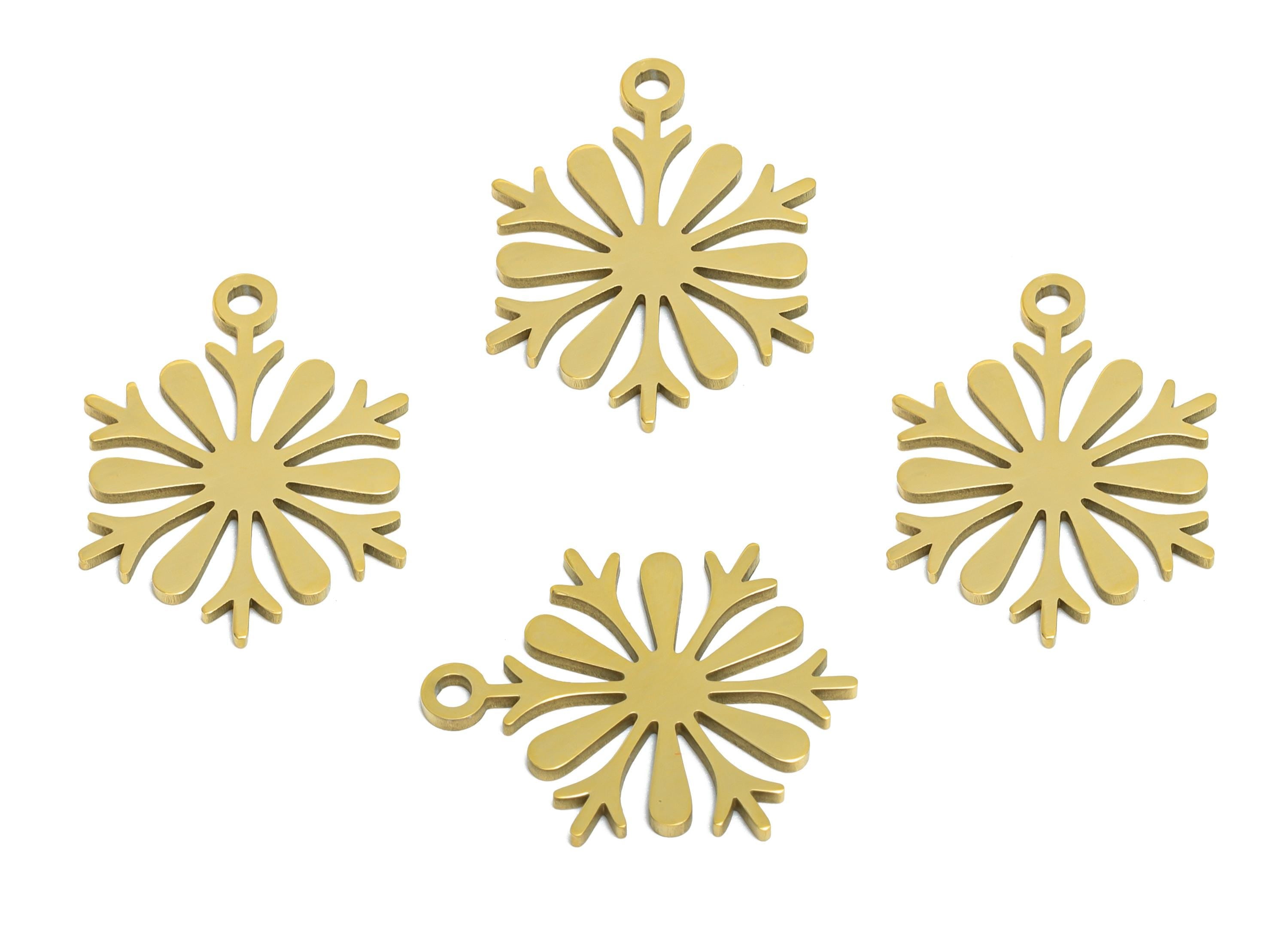 Stainless Steel Snowflake Charm - Minimalist Flower Charm - Golden Steel Winter Charm - 18K Vacuum Plated - 17.9x13.66x0.94mm - SS2661G