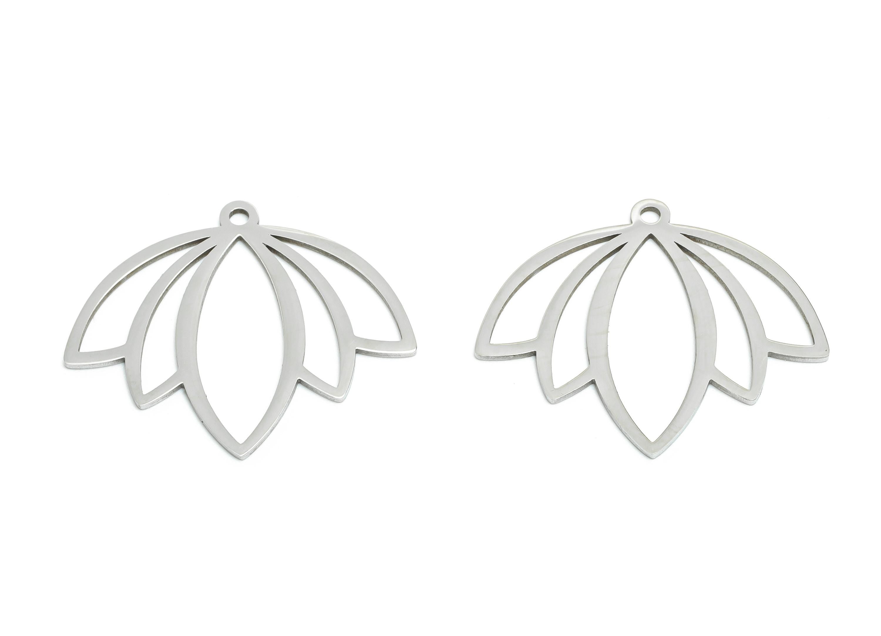 Steel Lotus Pendant - Steel Artisan Boho Lotus Necklace Charms - Botanical Jewelry Supply - Nature Jewelry Making - 27x23.11x0.98mm - SS2603 - DOMEDBAZAAR