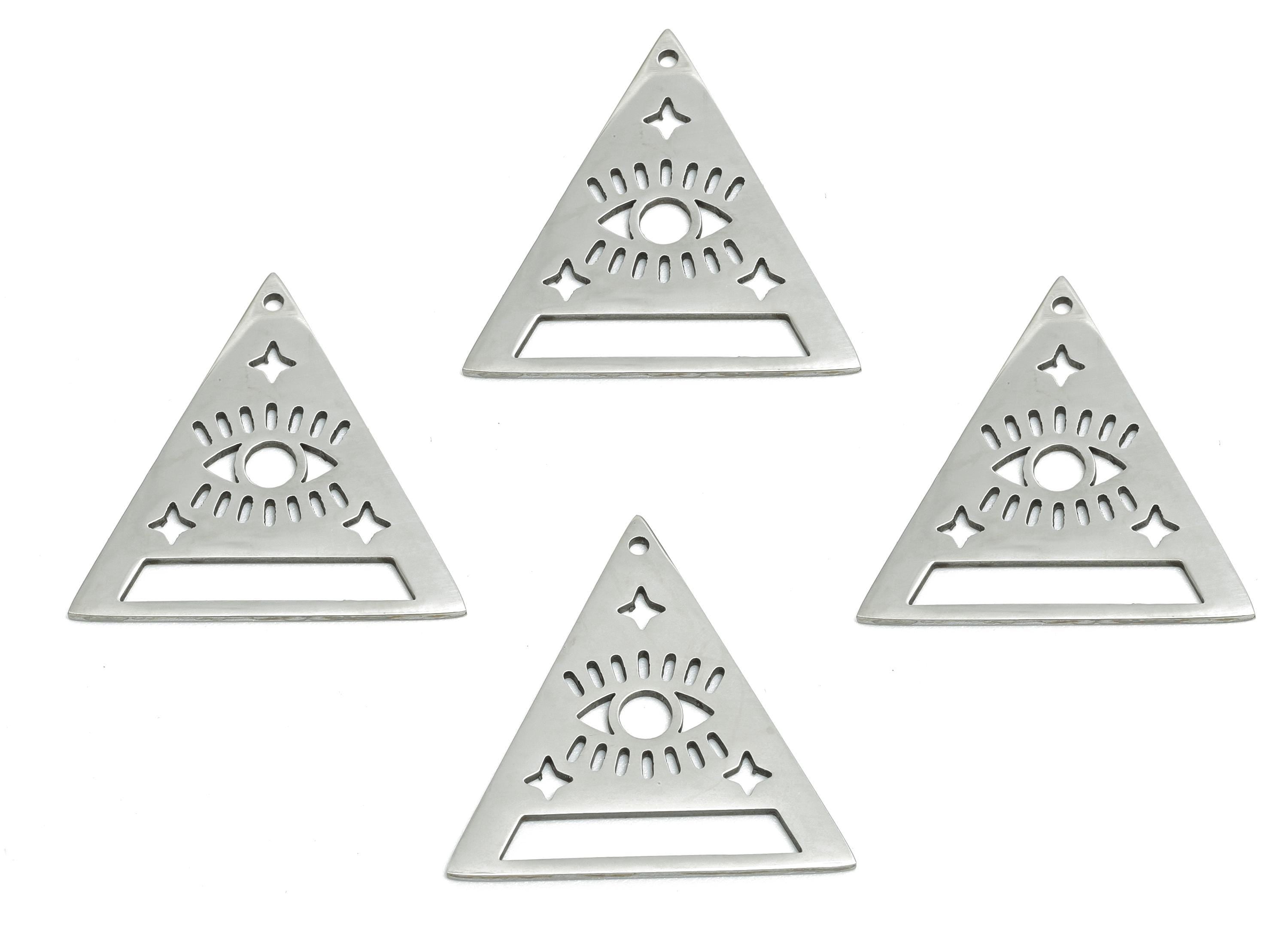 Steel Triangle Eye Pendant - Mystical All-Seeing Eye Jewelry - Symbolic Protection Jewelry - DIY Jewelry Making - 23.19x22.8x0.98mm - SS2596 - DOMEDBAZAAR
