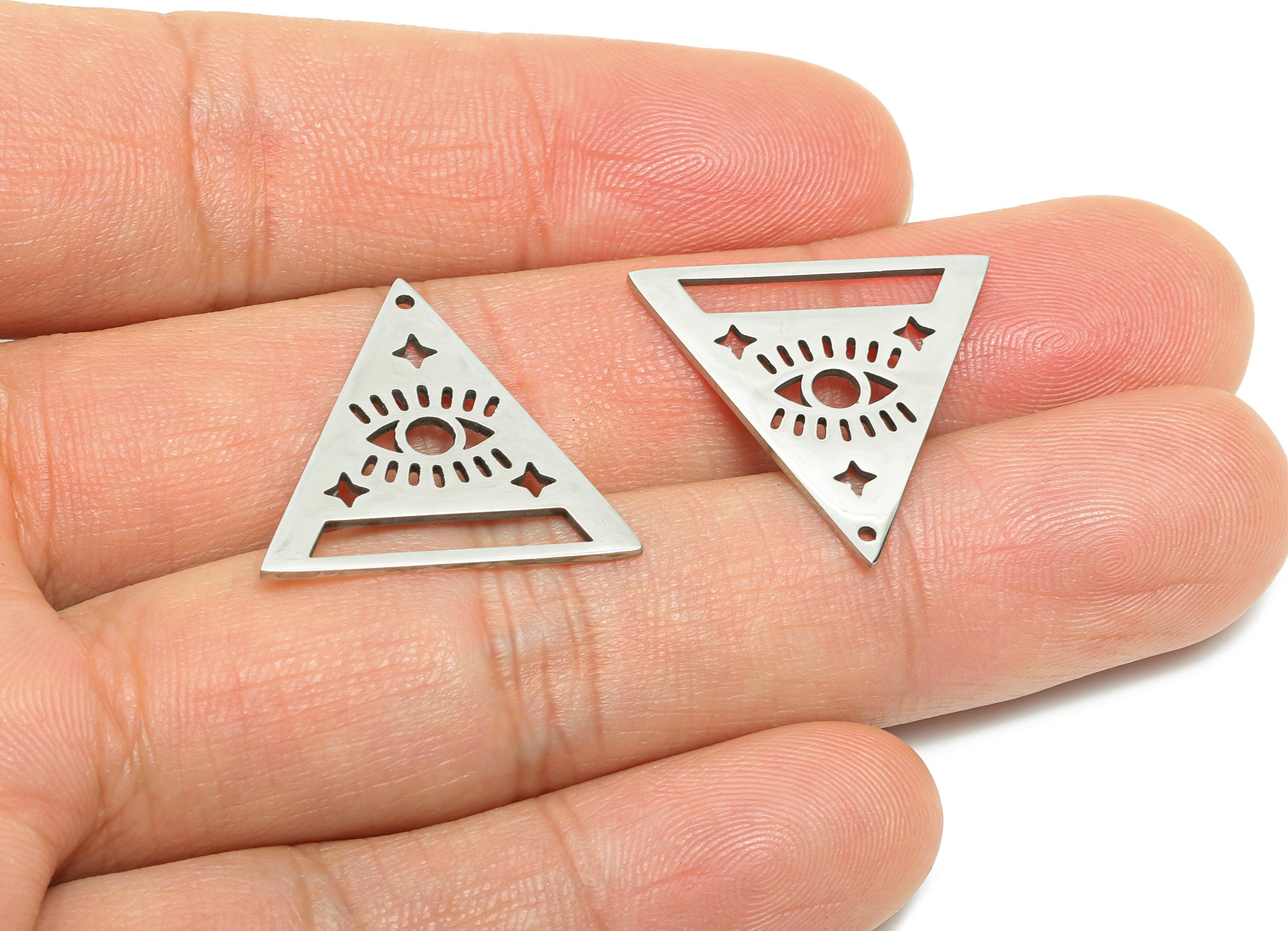 Steel Triangle Eye Pendant - Mystical All-Seeing Eye Jewelry - Symbolic Protection Jewelry - DIY Jewelry Making - 23.19x22.8x0.98mm - SS2596 - DOMEDBAZAAR