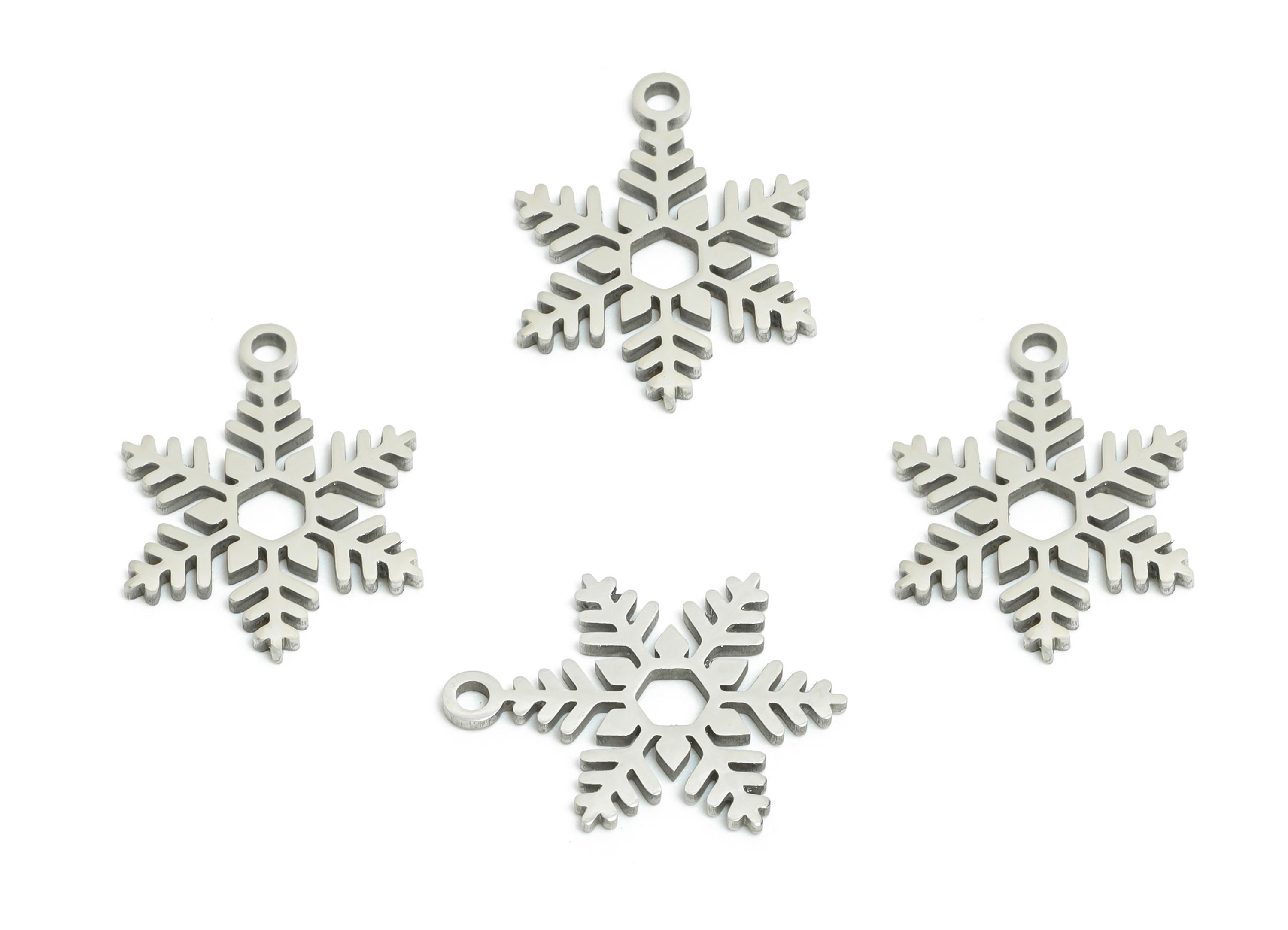 Steel Snowflake Pendant - Winter Jewelry Charm - Christmas Pendant For Necklace - Minimalist Stainless Steel Charm - 14x11x0.98mm - SS2482 - DOMEDBAZAAR