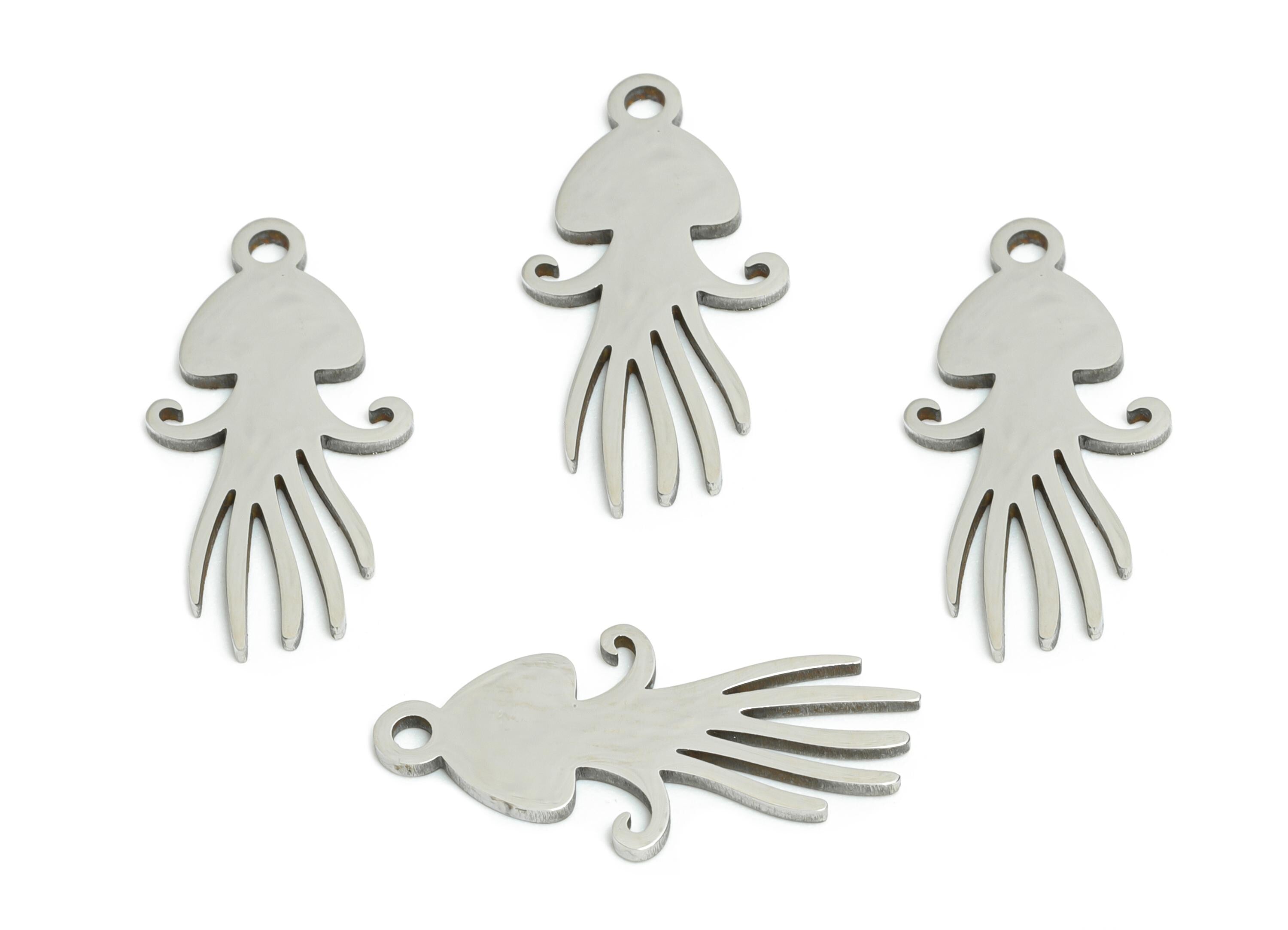Steel Jellyfish Pendant - Steel Marine Leaf Charm - Laser Cut Boho Ocean Charm - Minimalist Stainless Steel Charm - 19.6x19x0.98mm - SS2427 - DOMEDBAZAAR