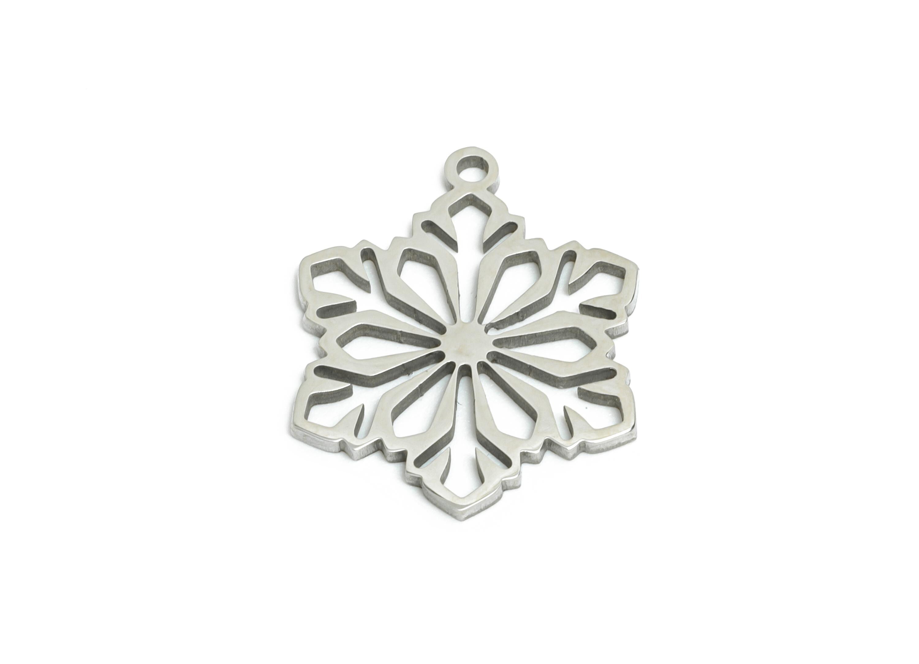 Steel Snowflake Charm - Boho Hollow Floral Earring Charm - Whimsical Charm For Necklace - Stainless Steel Charm - 17x14x0.98mm - SS2453 - DOMEDBAZAAR