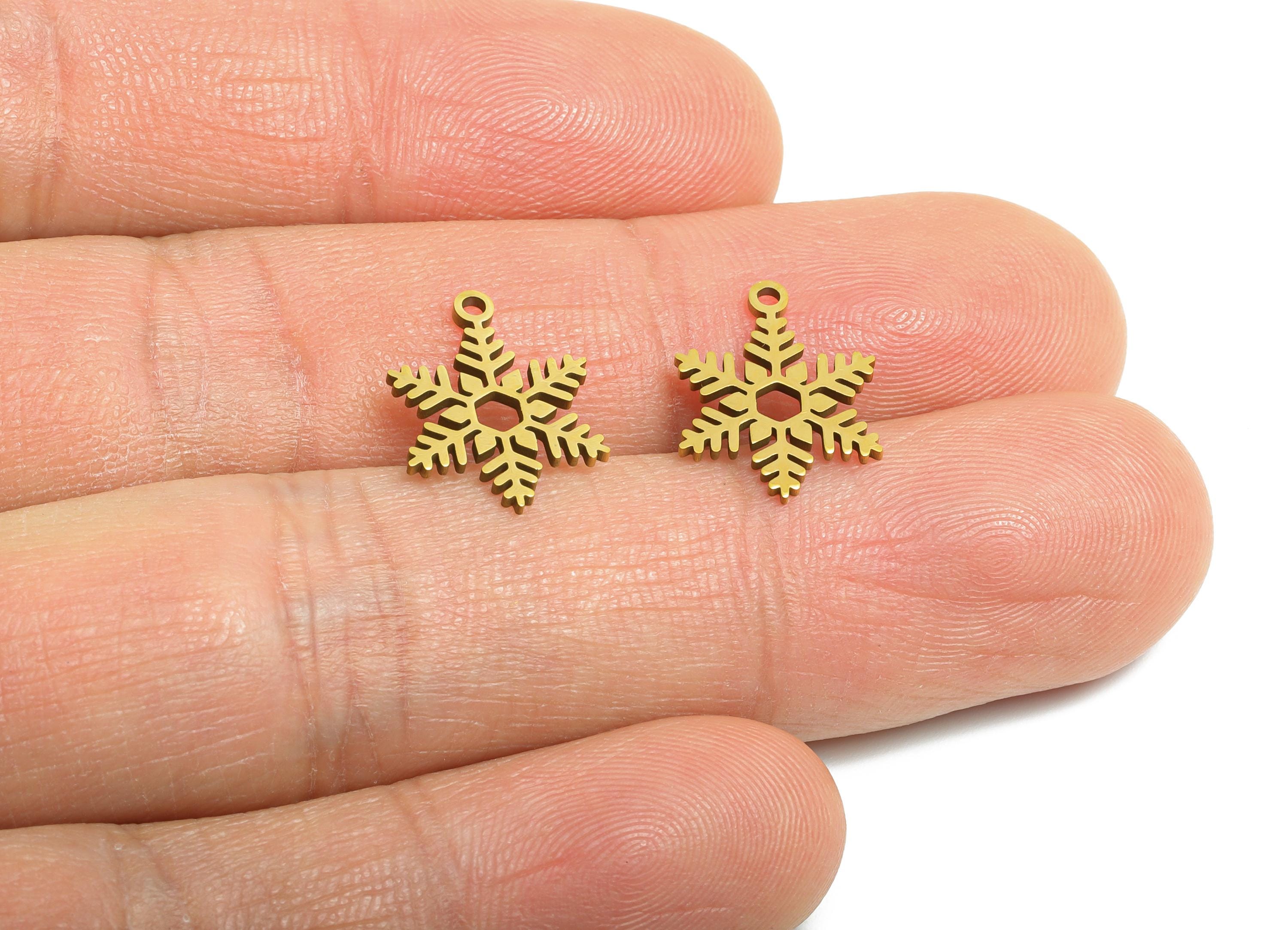 Steel Snowflake Pendant - Winter Jewelry Charm - Minimalist Christmas Pendant For Necklace - 18K Vacuum Plating - 14x11x0.98mm - SS2482G - DOMEDBAZAAR