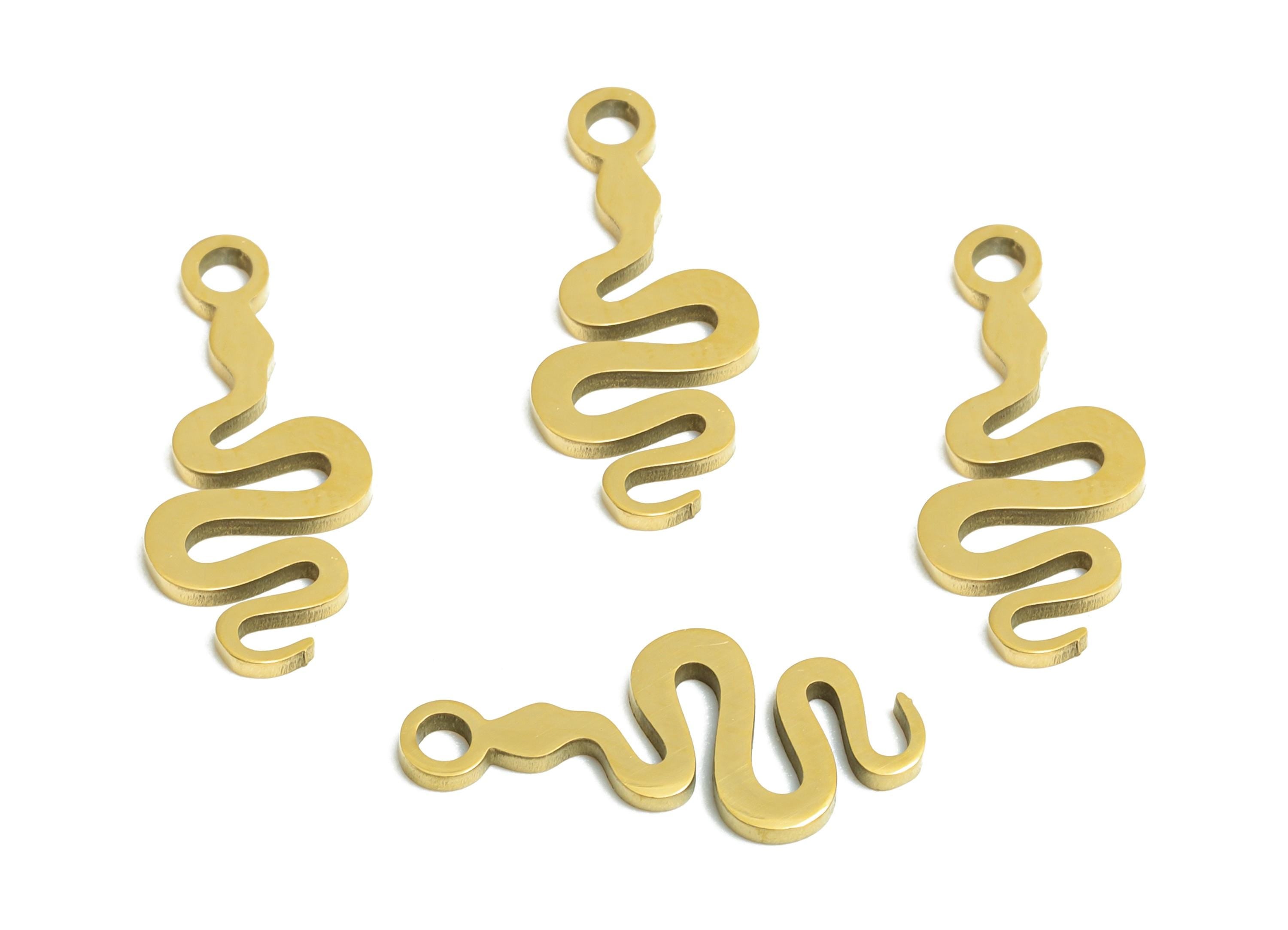 Steel Snake Charms - Modern Snake Pendant for Bracelet - Protective Serpent Symbol Charm - 18K Real Vacuum Plated - 14.84x6x0.98mm - SS2485G - DOMEDBAZAAR