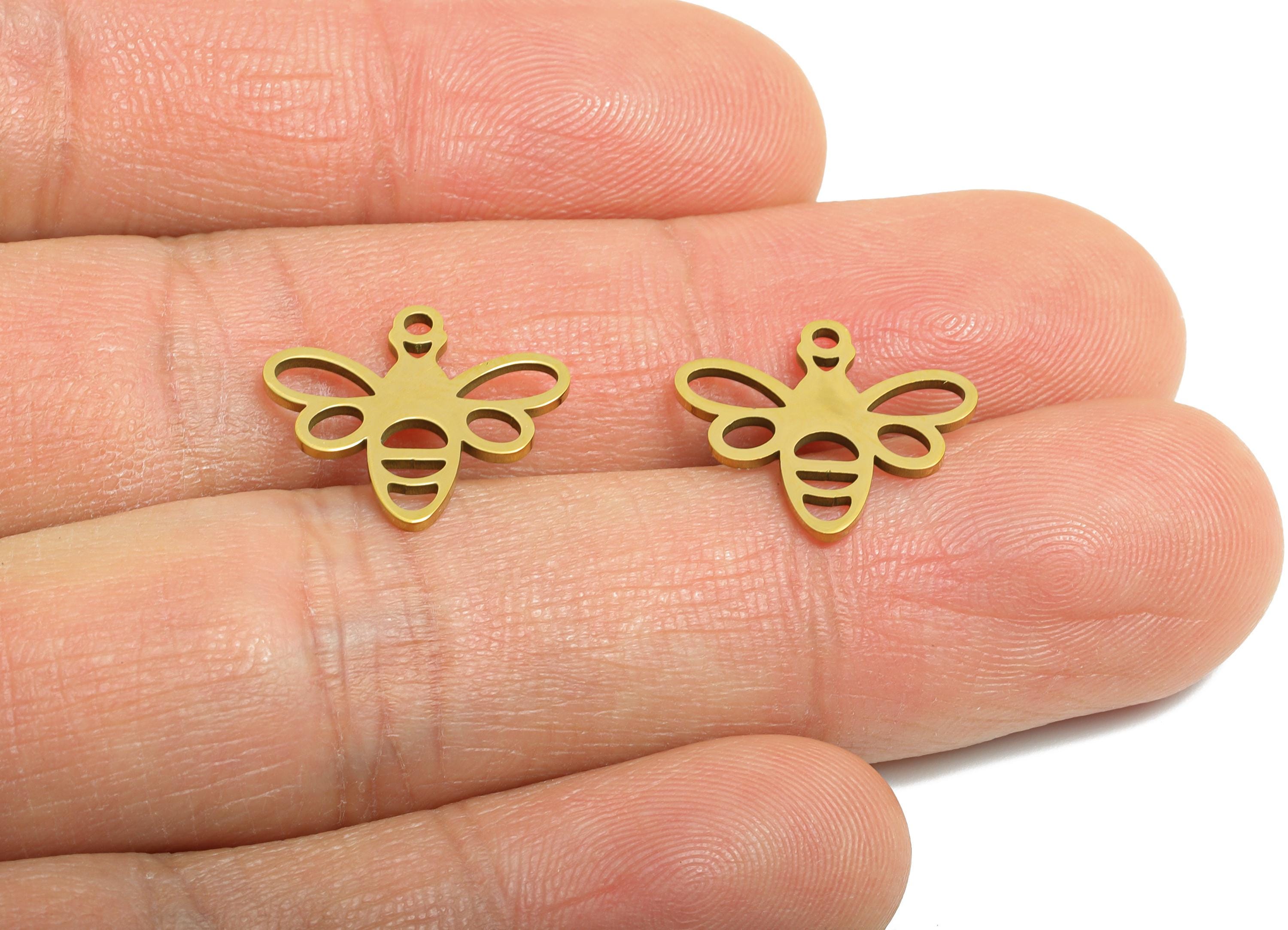Stainless Steel Bee Charm - Minimalist Insect Pendant - Nature-Inspired Bee Jewelry DIY - 18K Real Vacuum Plated - 15.9x14x0.98mm - SS2475G - DOMEDBAZAAR