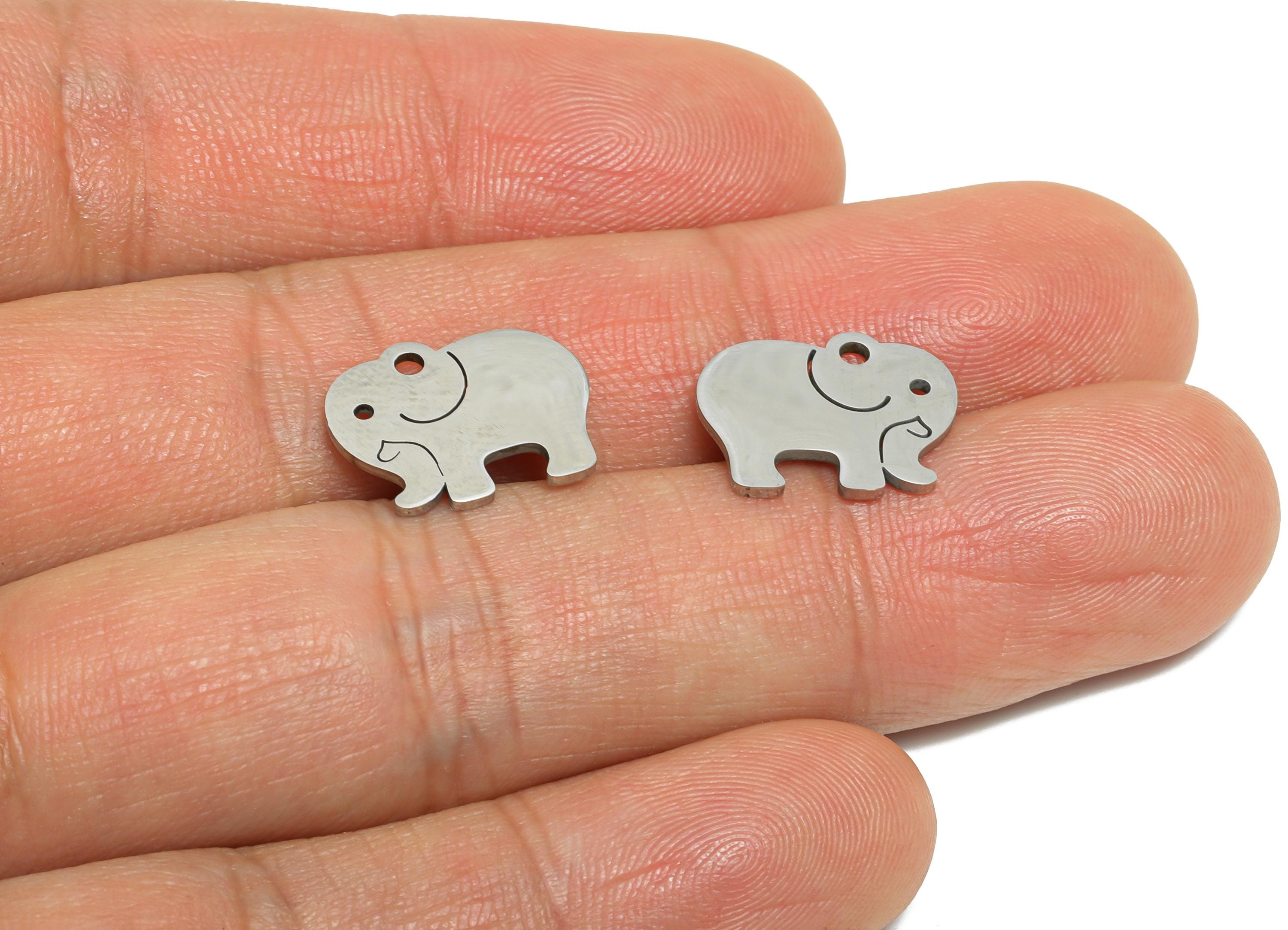 Steel Elephant Charm - Minimalist Elephant Pendant - Safari Animal Jewelry - Stainless Steel Charm - Elephant Charm - 14x11x0.98mm - SS2471 - DOMEDBAZAAR