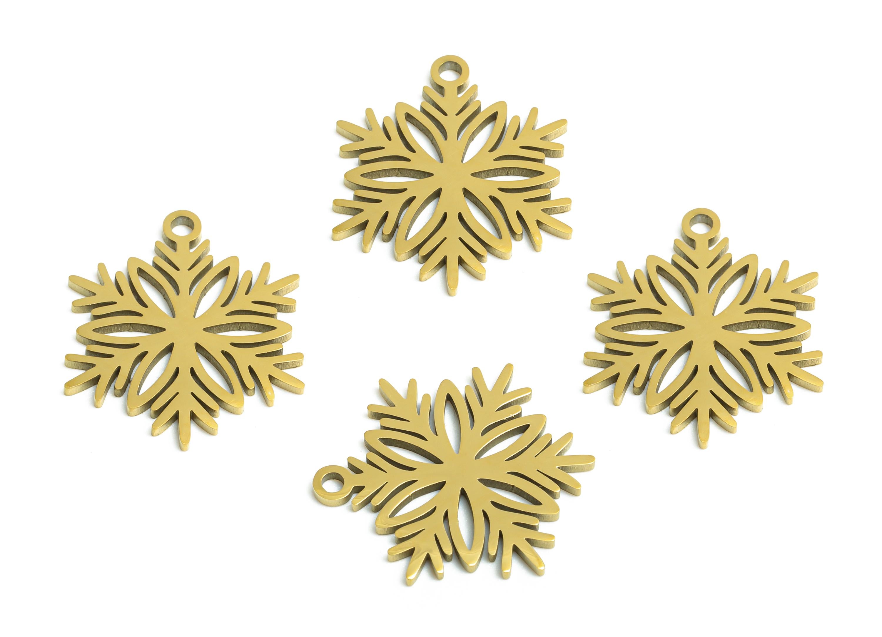 Steel Snowflake Charms - DIY Craft Snowflake Component - Winter Holiday Jewelry Charm - 18K Real Vacuum Plated - 15.8x13.57x0.98mm - SS2478G - DOMEDBAZAAR