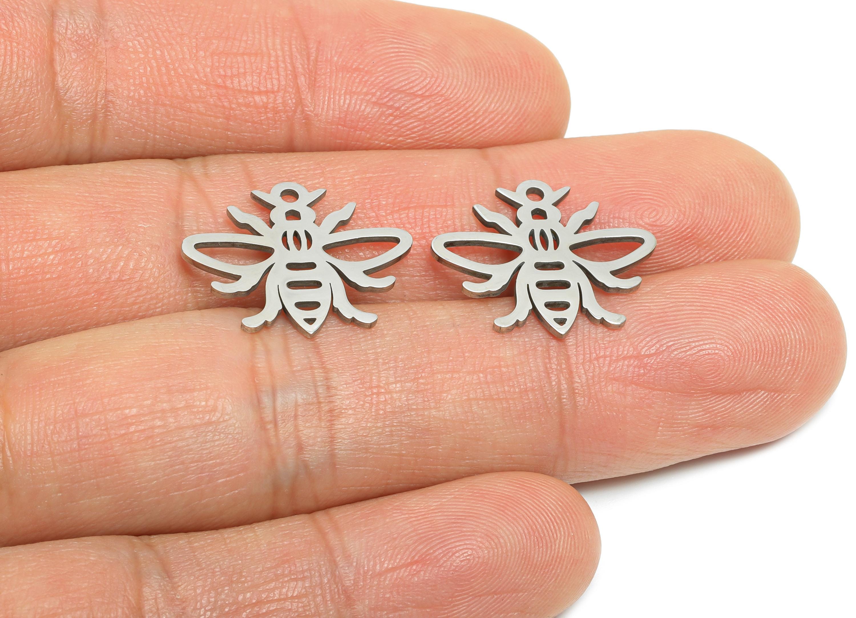 Stainless Steel Bee Charm - Minimalist Insect Pendant - DIY Craft Bumblebee Component - Nature-Inspired Jewelry - 19.8x16.75x0.98mm - SS2494 - DOMEDBAZAAR
