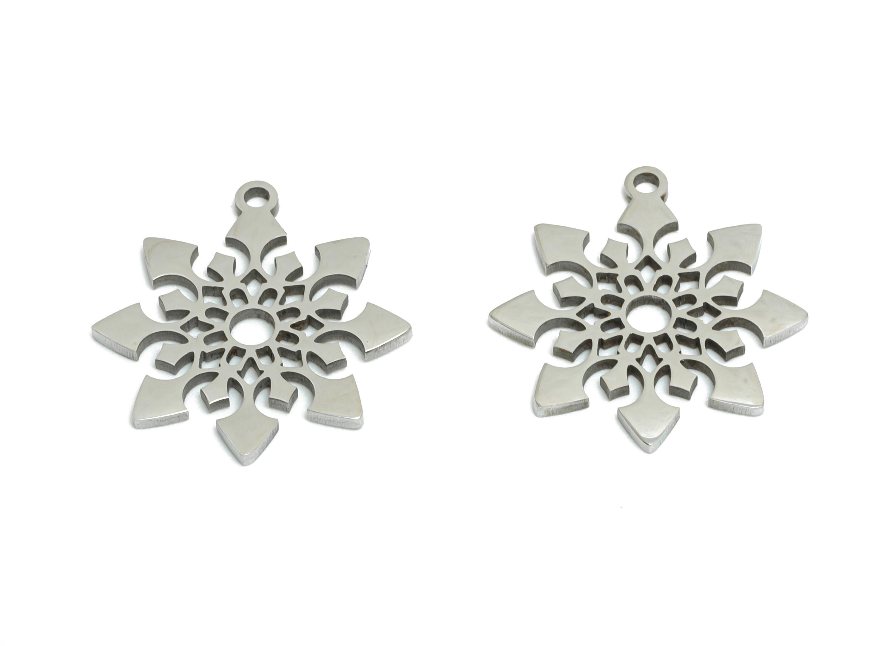 Steel Snowflake Charms - DIY Craft Snowflake Component - Winter Holiday Jewelry Charms - Steel Jewelry Finding - 17.5x15.13x0.98mm - SS2489 - DOMEDBAZAAR
